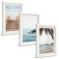 BILDER SET 3er Set - 20x30 cm Weißer Rahmen - Treppe Strand Meer Schaukel - Weiß, Kunststoff (20/30cm) - TULUP