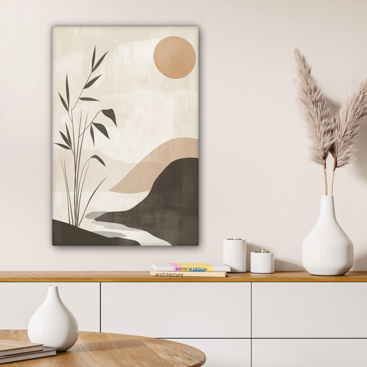 LEINWANDBILD Japandi - Landschaft - Beige Wanddeko 40x60 cm - Cognac, Textil (40/60cm) - MuchoWow