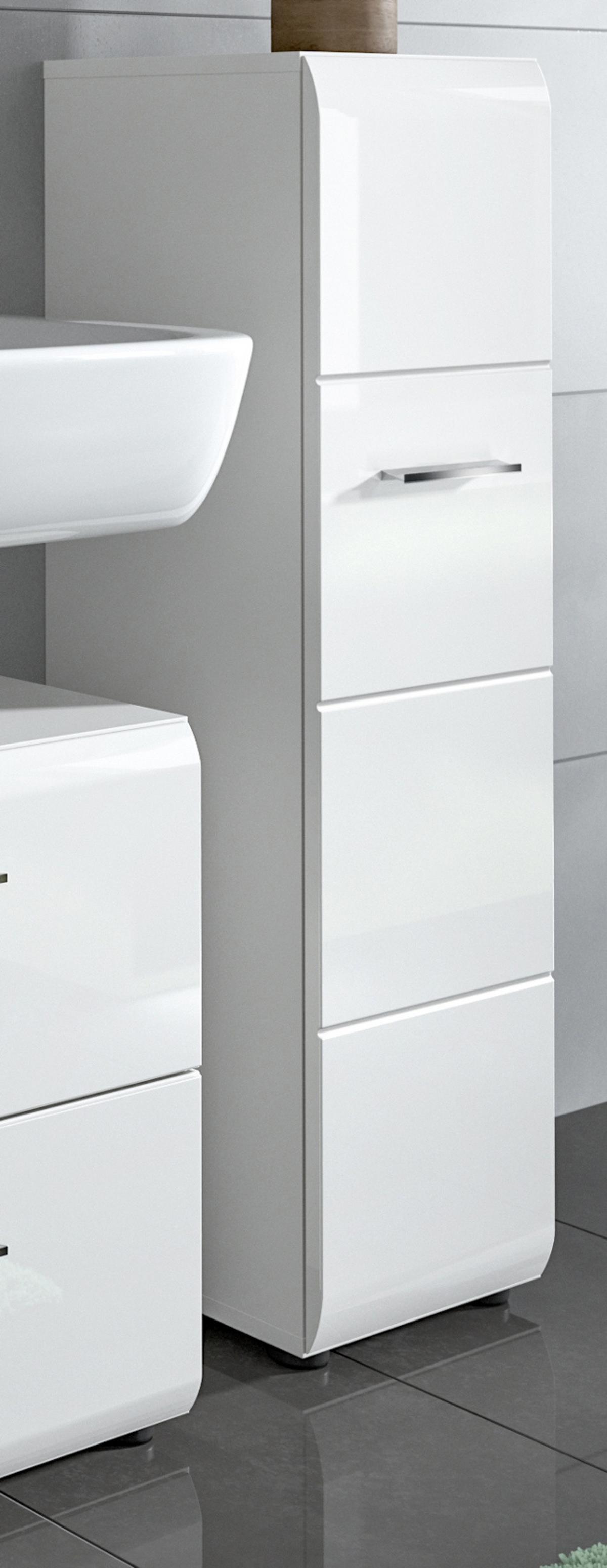BADKOMMODE weiß Hochglanz 30 x 106 cm, Badezimmer Midischrank hängend oder stehend - Weiß Hochglanz/Silberfarben, Holzwerkstoff/Kunststoff (30/106/30cm) - Inn.Furn