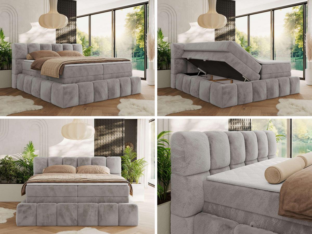 BOXSPRINGBETT NIRA KING 160/200 Hellgrau Plüsch - H3 - Hellgrau, Holz/Textil (160/200cm) - MKS