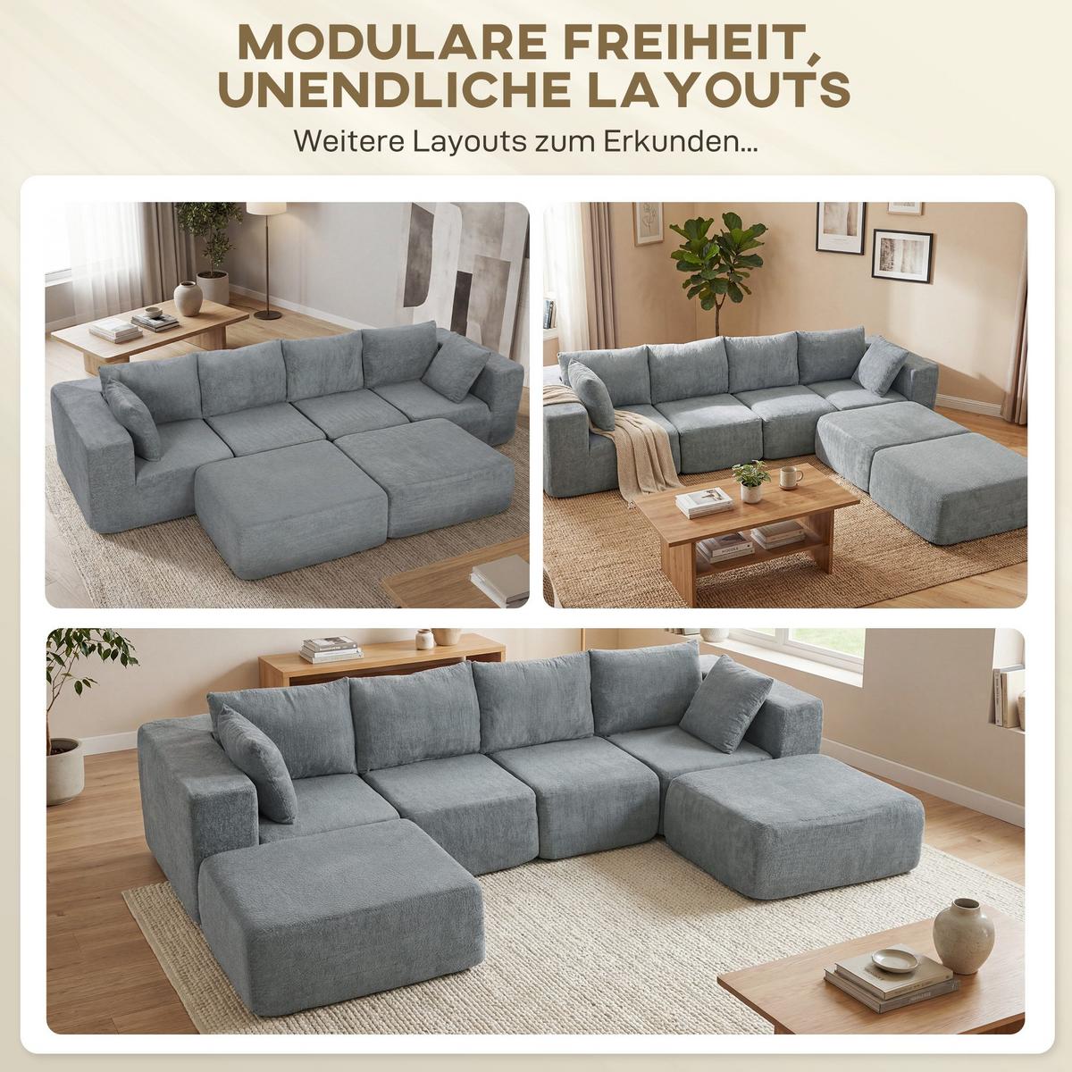 ECKSOFA U-Form 294/165/70 cm Dunkelgrau - Dunkelgrau, Textil (165/294cm) - HOMCOM