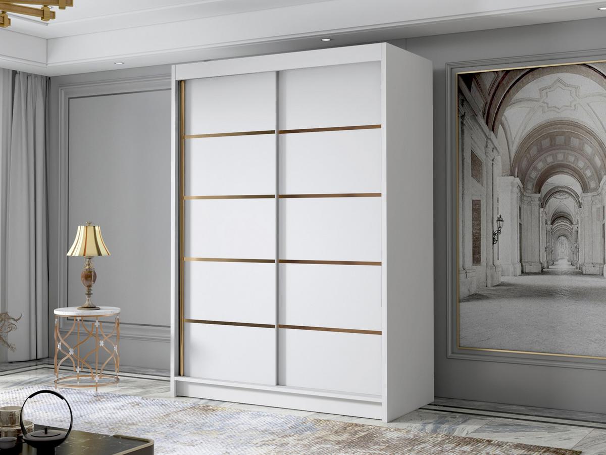 SCHIEBETÜRENSCHRANK Lungo IV - Goldfarben/Weiß, Holzwerkstoff/Metall (120/200/58cm) - MIRJAN24