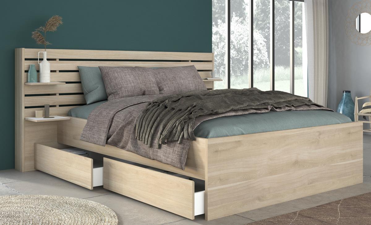 STAURAUMBETT Eiche japanisch, Bett Liegefläche 180 x 200 cm - Eichefarben, Holzwerkstoff/Metall (180/200cm) - Parisot Meuble