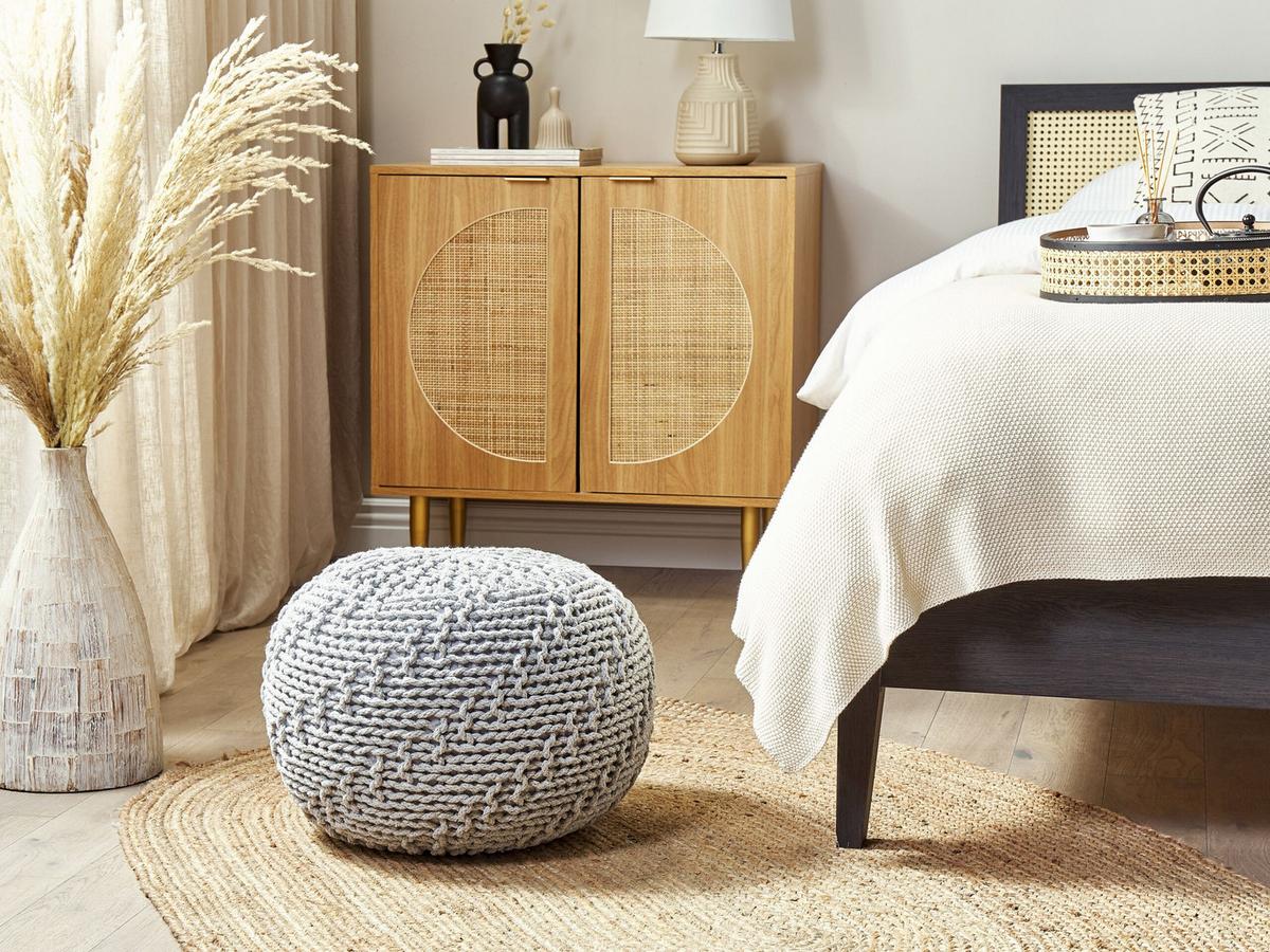 POUF Priene 50/50/35 cm - Grau, Naturmaterialien/Textil (50/35/50cm) - Beliani