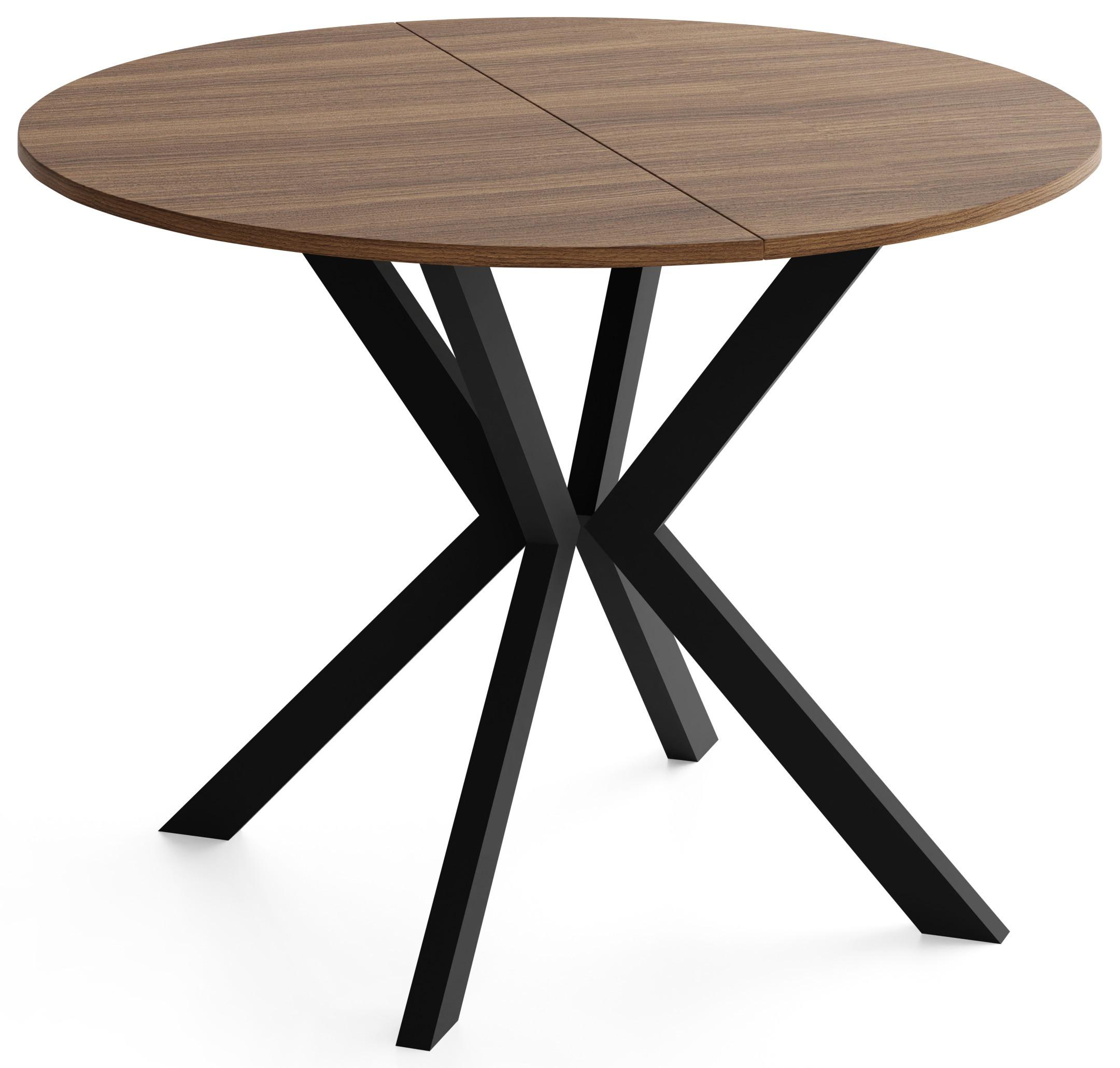 ESSTISCH Valio rund oval ausziehbar verlängerbar mit schwarzen Metallbeinen, Nussbaum Braun 100-140/100/76 cm - Walnussfarben/Schwarz, Holzwerkstoff/Metall (100/140/76cm) - WFL GROUP