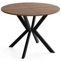 ESSTISCH Valio rund oval ausziehbar verlängerbar mit schwarzen Metallbeinen, Nussbaum Braun 100-140/100/76 cm - Walnussfarben/Schwarz, Holzwerkstoff/Metall (100/140/76cm) - WFL GROUP