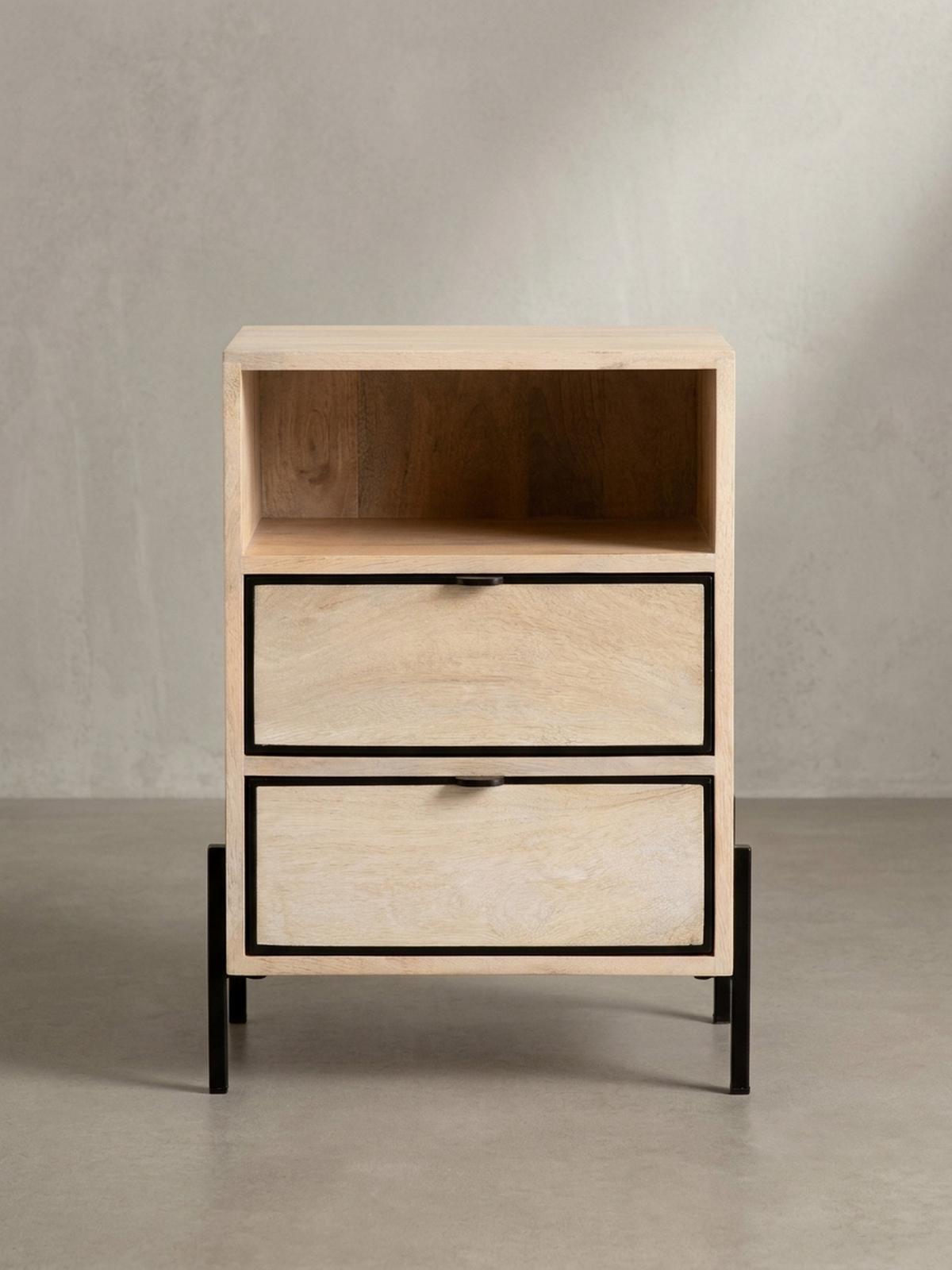 NACHTTISCH – Mango Massivholz/Metall, 43x60x30 cm, 2 Schubladen, braun - Schwarz/Braun, Holz/Metall (43/60/50cm) - KADIMA DESIGN