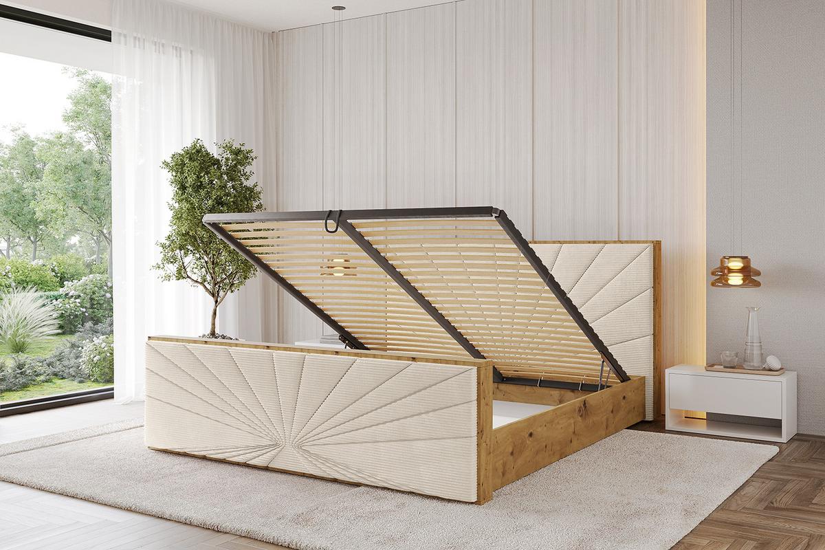 POLSTERBETT mit Bettkasten, Fußteil und Lattenrost, Boxbett mit Matratze H3/H4 - ENZO6-Z 200x200 Beige - Creme, Holzwerkstoff/Textil (200/200cm) - ALTDECOR
