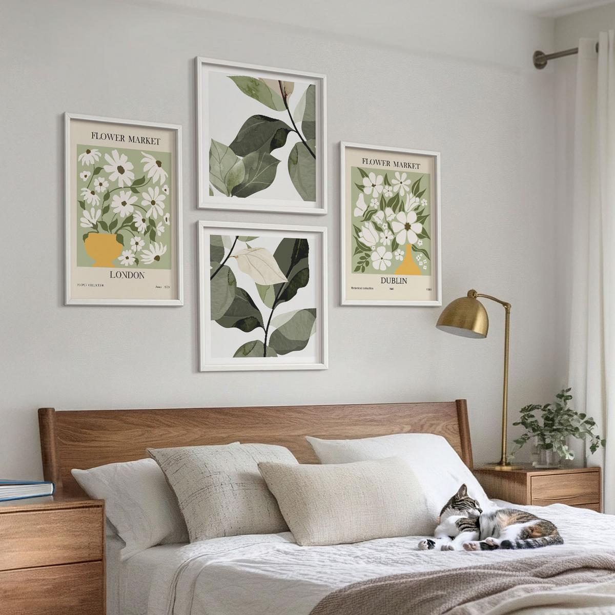 BILDER SET 4er Set - 50x50 cm & 40x60 cm Weißer Rahmen - Blumenmuster London Dublin - Weiß, Kunststoff (50/50cm) - TULUP