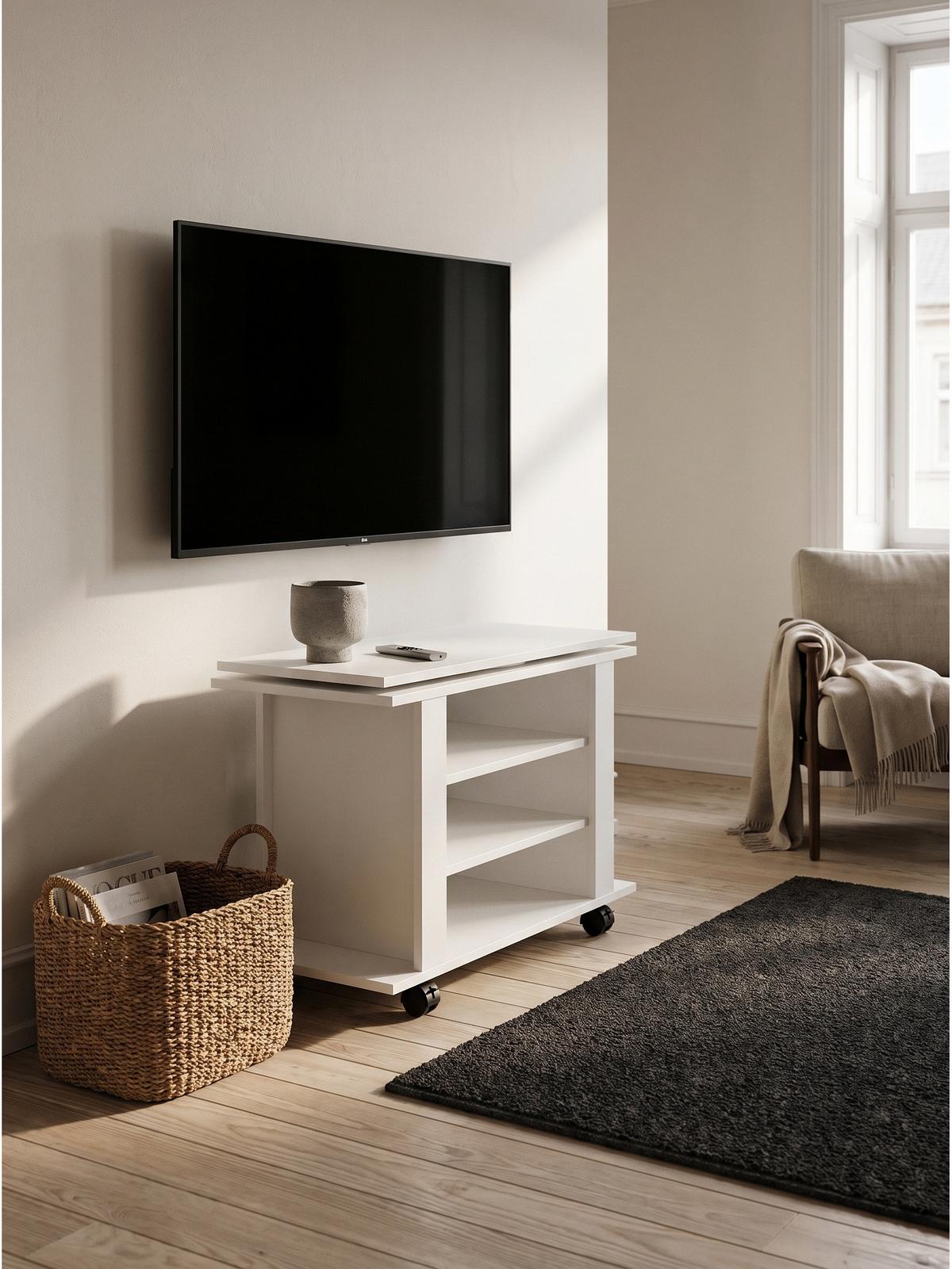 FERNSEHTISCH SEGRE, Spanplatte, mit Ablagen, Weiß, 78 x 38 x 51 cm - Weiß, Holzwerkstoff (78/51/38cm) - KADIMA DESIGN