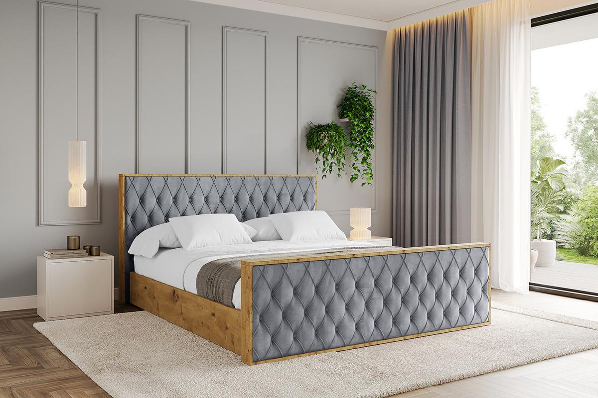 POLSTERBETT mit Bettkasten, Fußteil und Lattenrost, Boxbett ohne Matratze - ENZO5-Z 200x200 Grau - Grau, Holzwerkstoff/Textil (200/200cm) - ALTDECOR