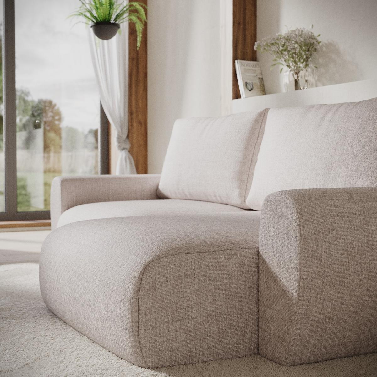 ECKSOFA OMARI mit Schlaffunktion Hellbeige im Neve Stoff - Sandfarben/Schwarz, Holz/Holzwerkstoff (253/153cm) - AltaBeds