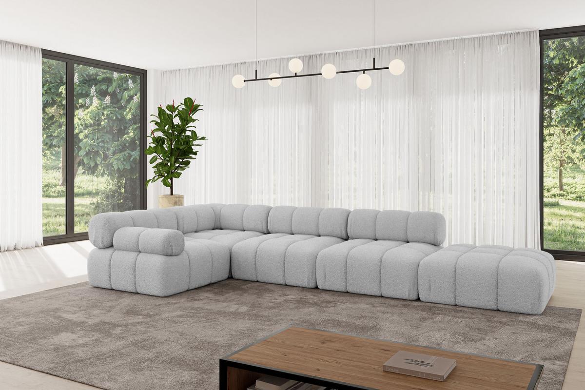 ECKSOFA modulares Sofa Felto-L2 - 380x190x70 cm Hellgrau Bouclé - Hellgrau, Holzwerkstoff/Textil (380/190cm) - ALTDECOR