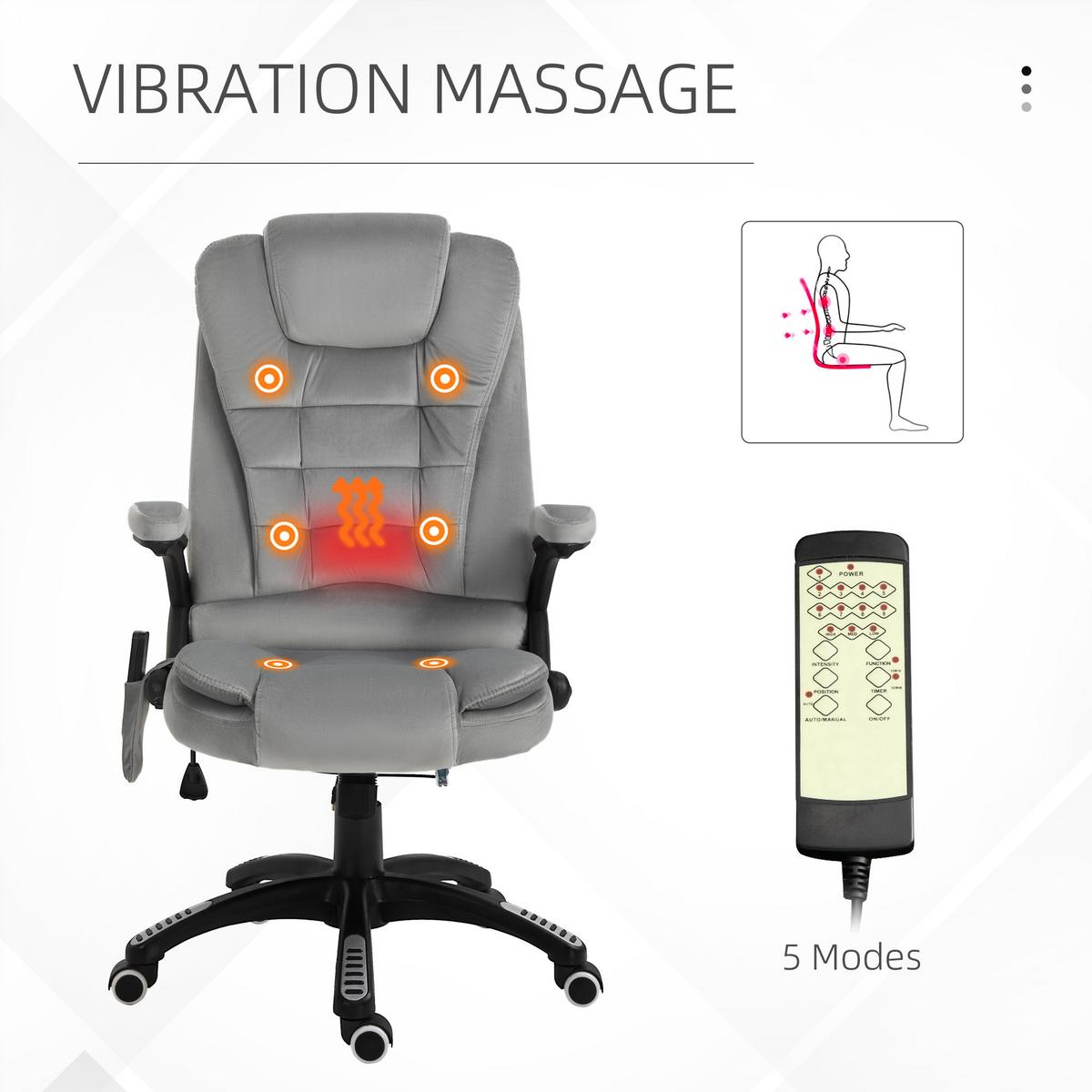 MASSAGE Sessel höhenverstellbarer Bürostuhl mit Massagefunktion Relaxsessel Grau - Schwarz/Grau, Kunststoff/Textil (74/116/67cm) - Vinsetto