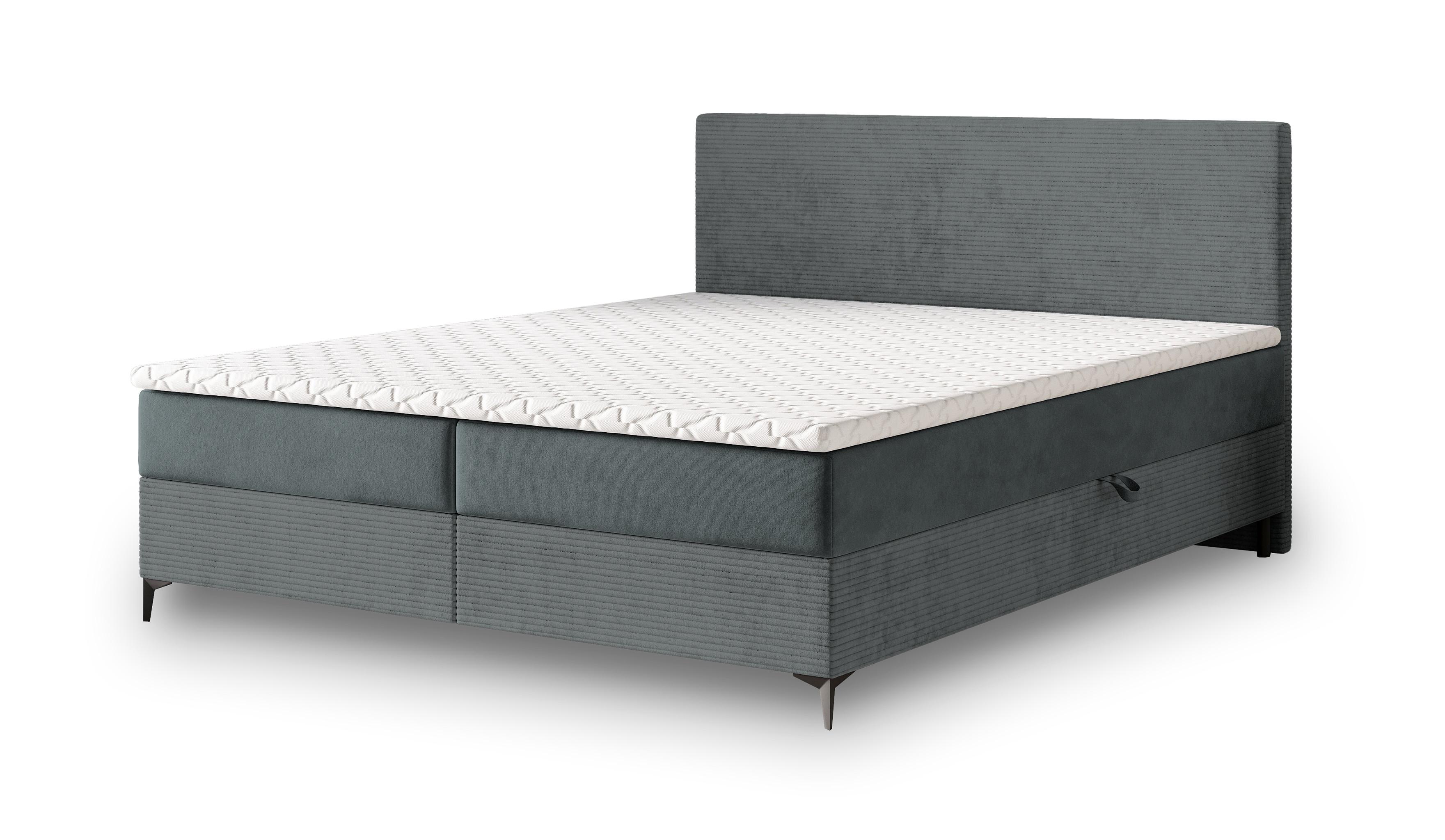 BOXBETT TORREL 180x200 cm mit Matratze und Topper - Grau - Grau, Holz (180/200cm) - MASSENO