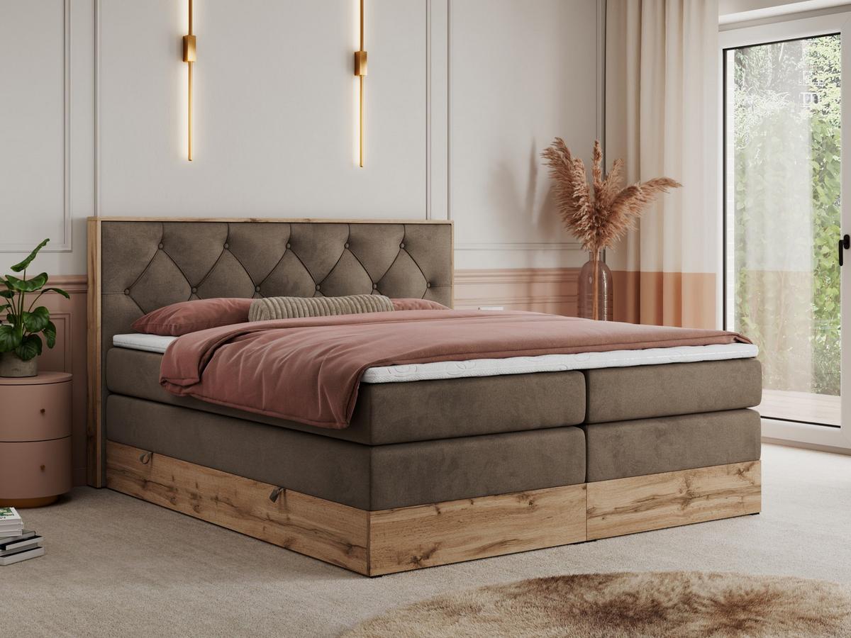 BOXSPRINGBETT VENETO KING 200/200 Braun Velvet - H3 - Braun, Holz/Textil (200/200cm) - MKS
