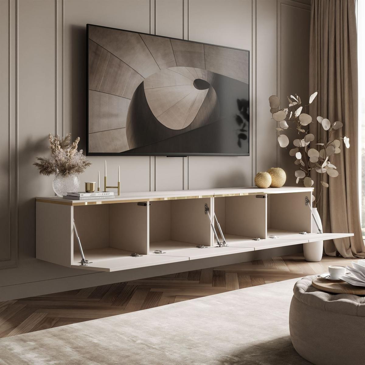HÄNGESCHRANK TV-Möbel CELINE KASCHMIR 200 cm mit LED-Beleuchtung - Kaschmir, Holzwerkstoff (200/35/40cm) - Lookway