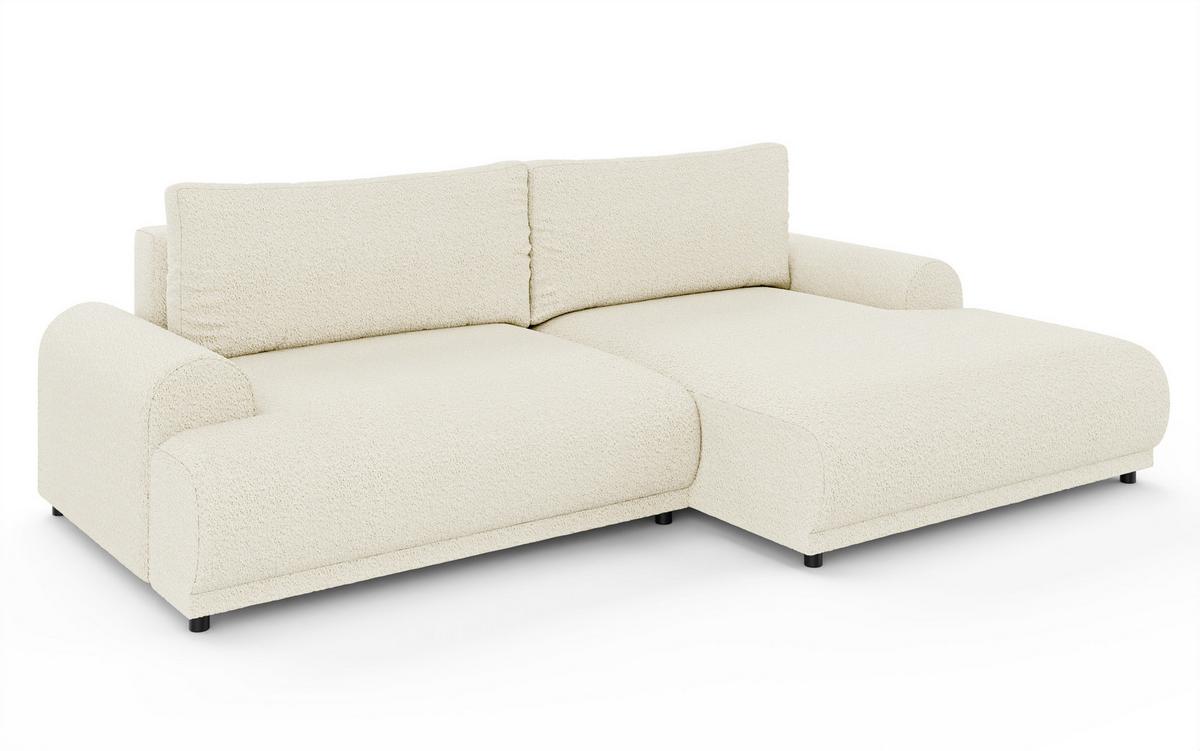 ECKSOFA mit Schlaffunktion, Bettkasten, extrabreite Ottomane rechts, abgerundete Armlehnen B240/T145/H81 cm, Bezug Bouclé-Charakter Beige Creme/ 21027 - Beige/Creme, Kunststoff/Textil (240/145cm) - luma-home