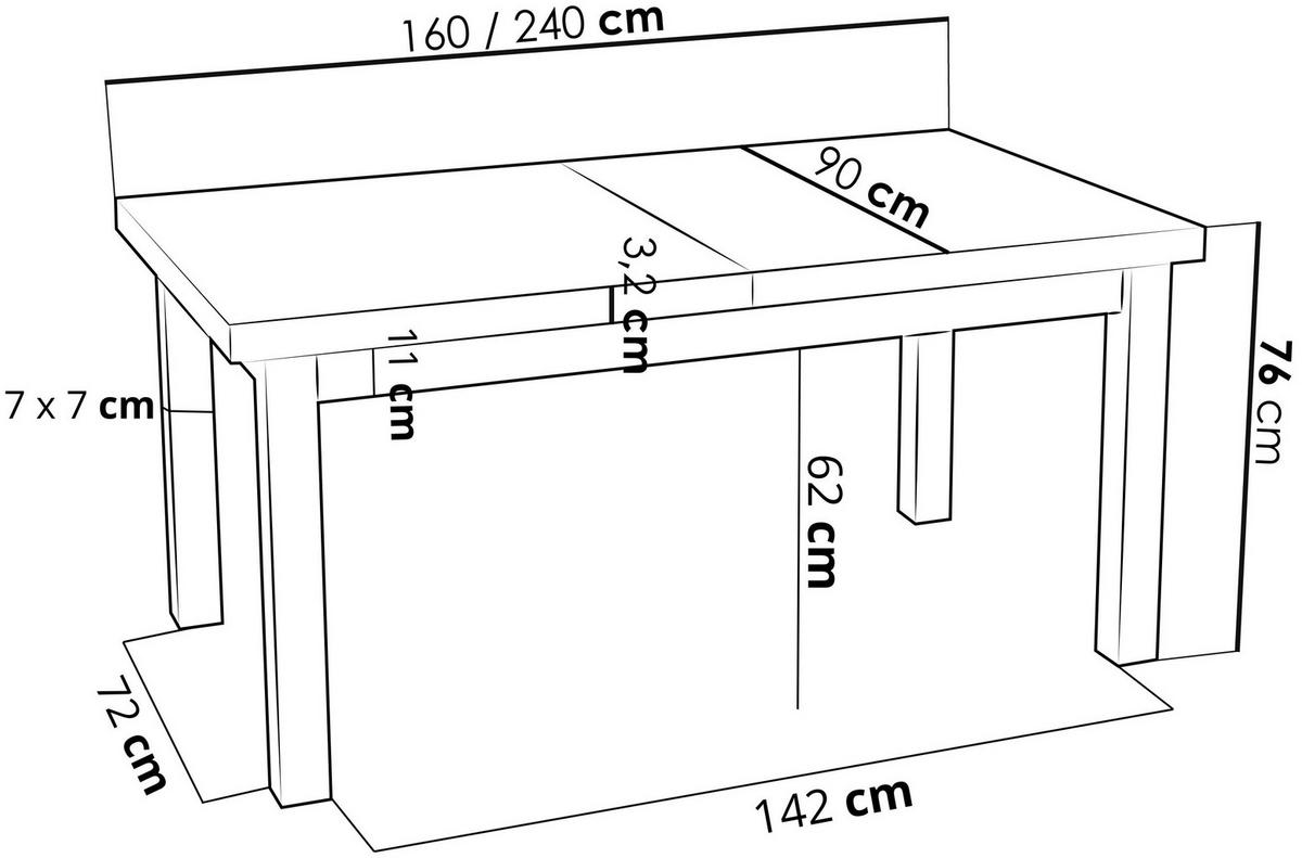 ESSTISCH Molly rechteckig ausziehbar, Grauer Beton 160-240/90/75 cm - Hellgrau/Weiß, Holz/Holzwerkstoff (90/240/75cm) - WFL GROUP