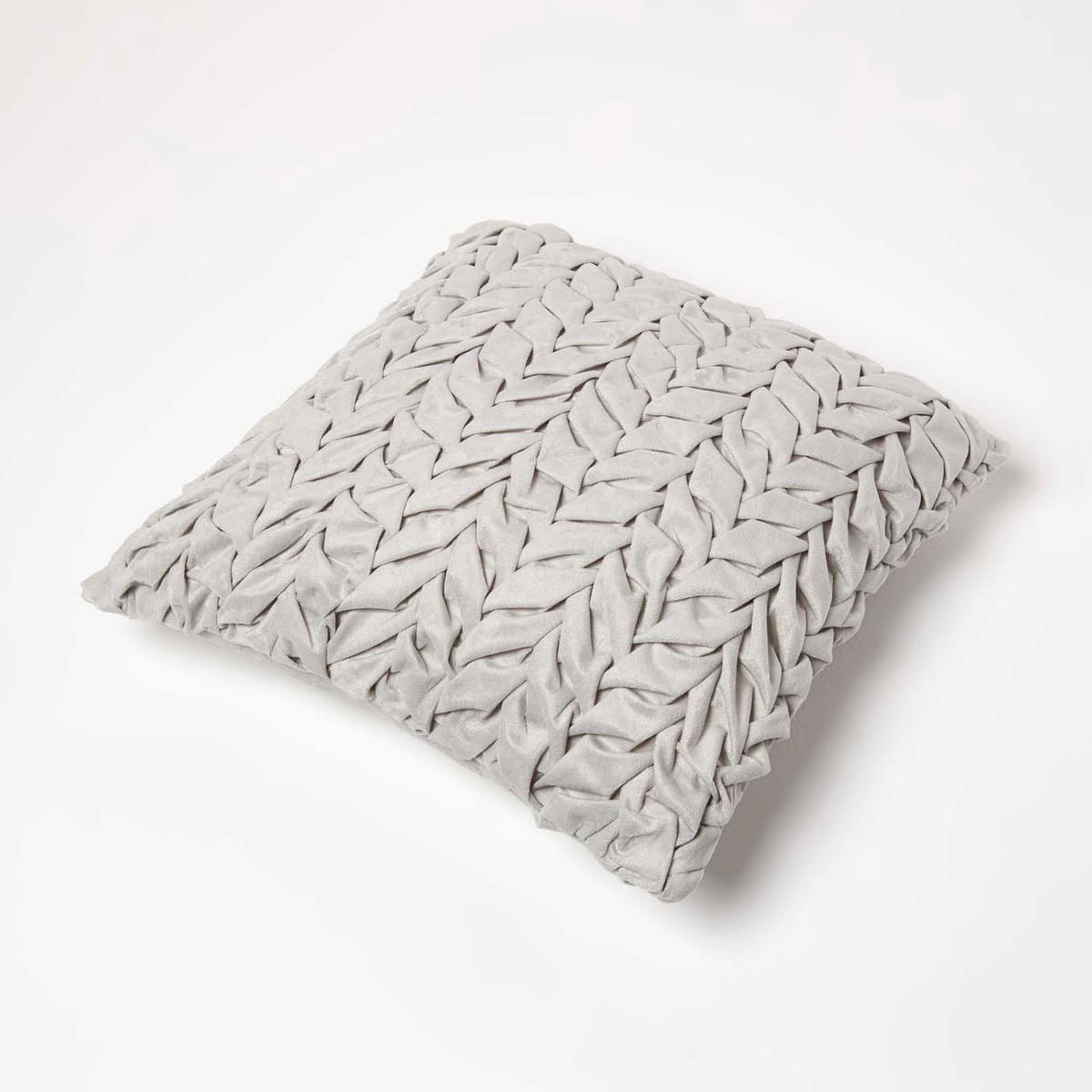 SAMTKISSEN Grace grau 45/45 cm plissiert in Flechtoptik - Grau, Textil (45/45cm) - Homescapes