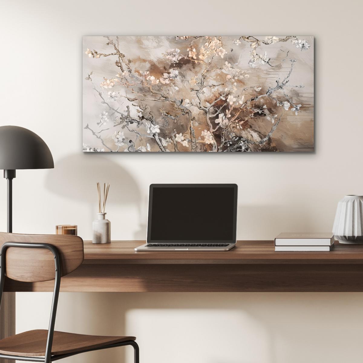 METALLBILD Mandelblüte - Kunst - Van Gogh - Beige - Abstrakt 80x40 cm - Braun, Metall (80/40cm) - MuchoWow