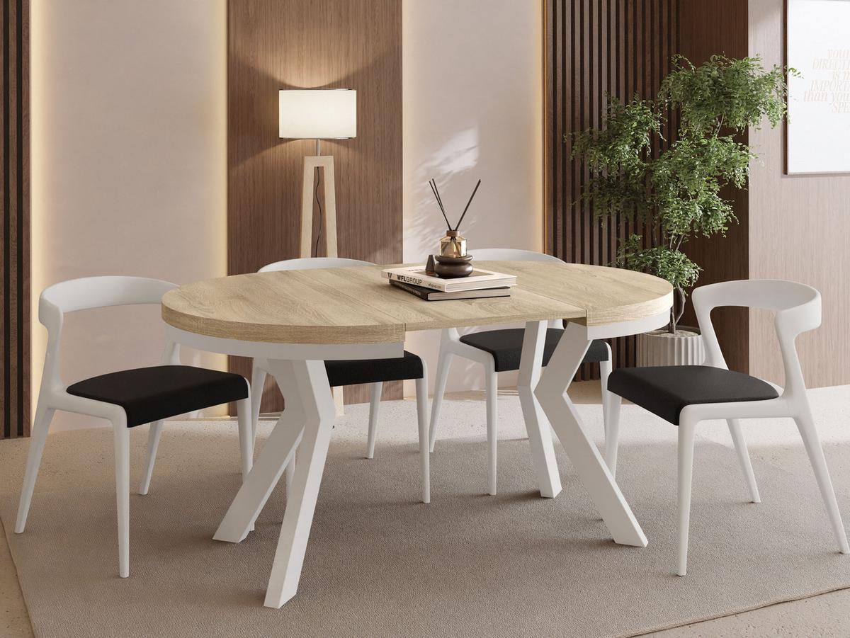 ESSTISCH Savio Weiß Neo rund ausziehbar verlängerbar, Eiche Sonoma Hellbraun 80-130/80/77 cm - Weiß/Sonoma Eiche, Holz/Holzwerkstoff (80/130/77cm) - WFL GROUP