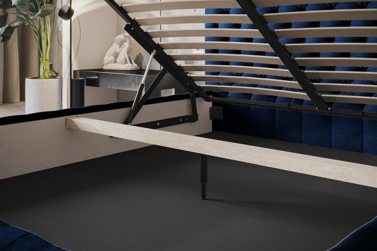 BETT 160x200 - Polsterbett mit Bettkasten und Holzrahmen - Elegant Betten - Glatter Kronos-Stoff - Kollektion Miami, Blau - Blau, Holz/Kunststoff (160/200cm) - Alpi-Möbel