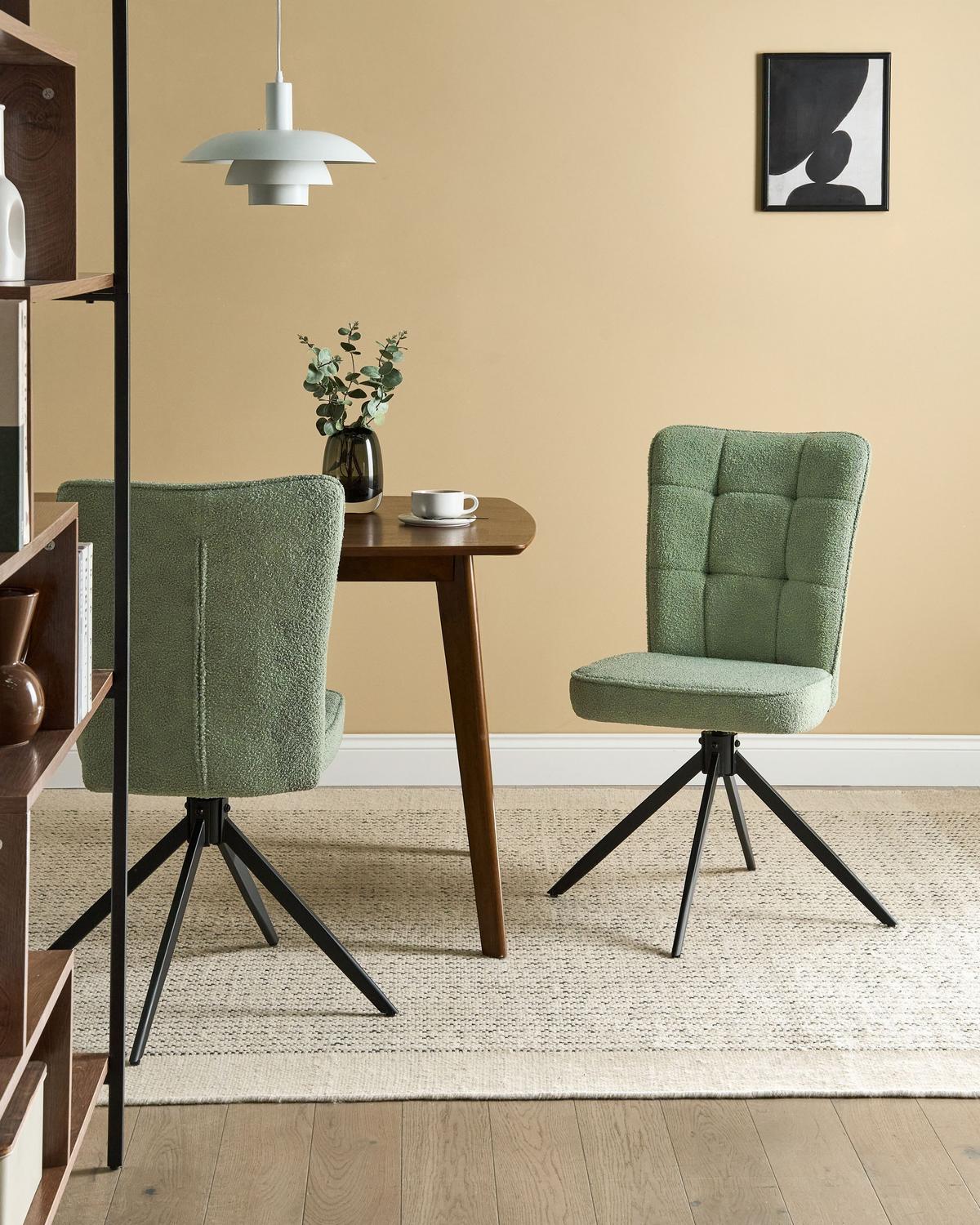 ESSZIMMERSTUHL 2er-Set drehbar Bouclé Hellgrün Ryan - Hellgrün, Textil (51/91/69cm) - Beliani