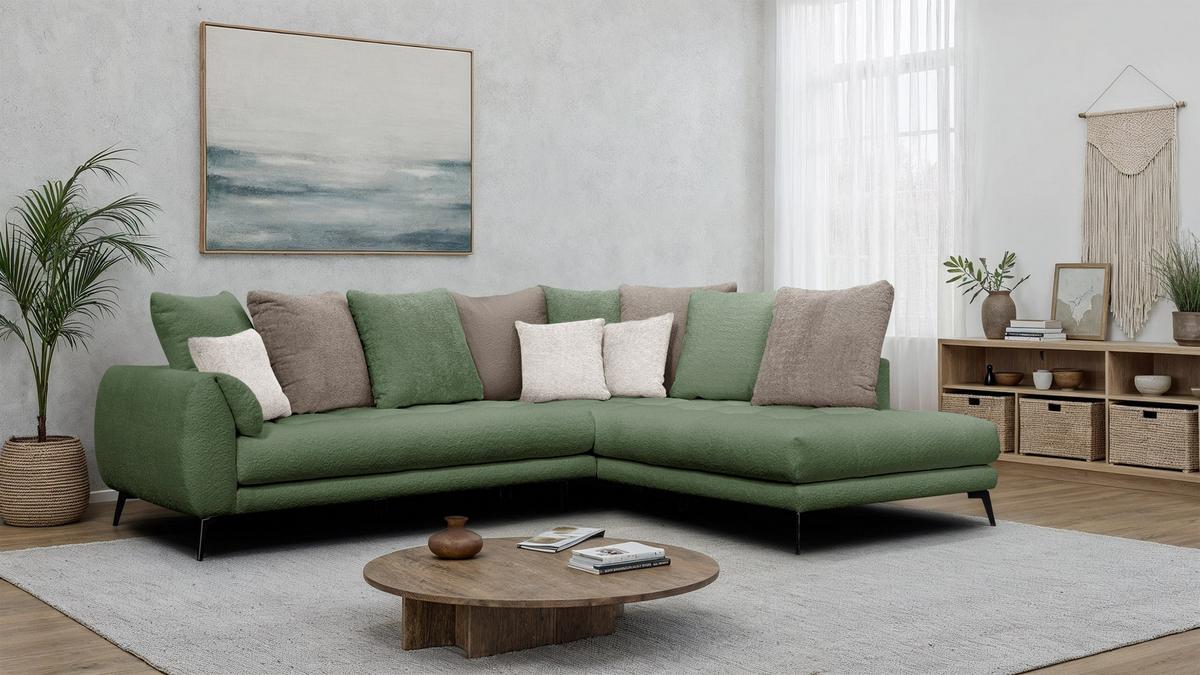 ECKSOFA CALME 5-Sitzer, olive und beige - Schwarz/Olivgrün, Holz/Textil (294/229cm) - Wozimo