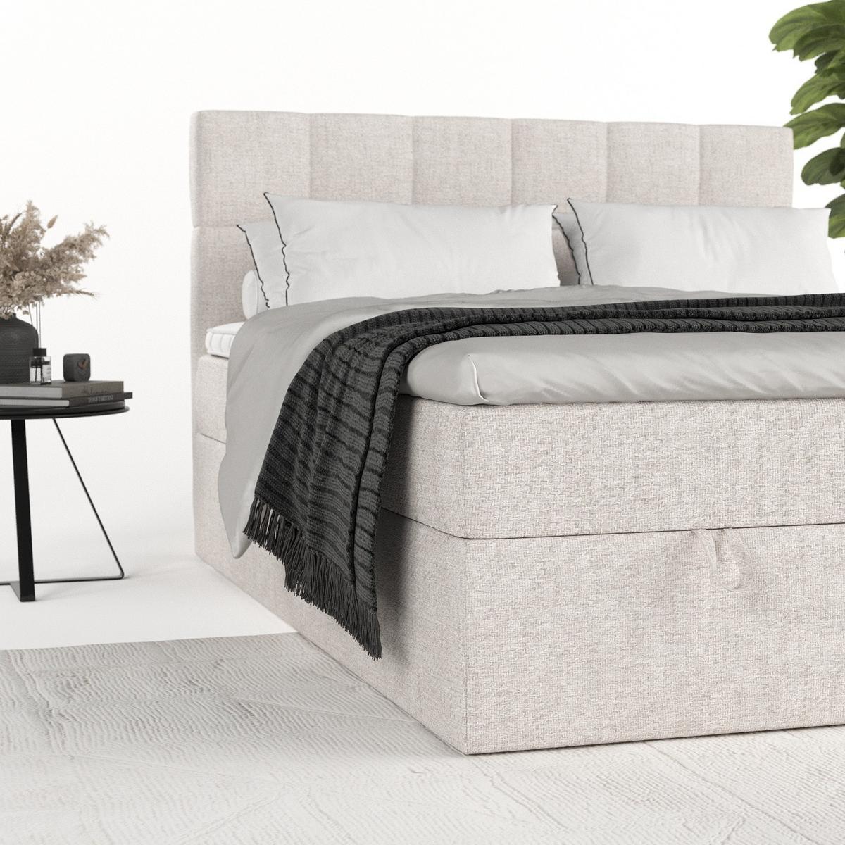 BOXBETT Savio 200/200 cm Hellbeige im Neve Stoff - Sandfarben/Schwarz, Holz/Holzwerkstoff (200/200cm) - AltaBeds