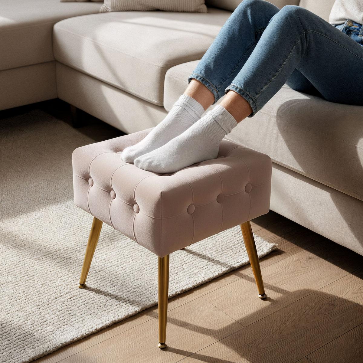 POLSTERBANK mit Samt - Optik Rosa 40/42/40 - Rosa, Textil (40/42/40cm) - RAUMHIRSCH FURNITURE
