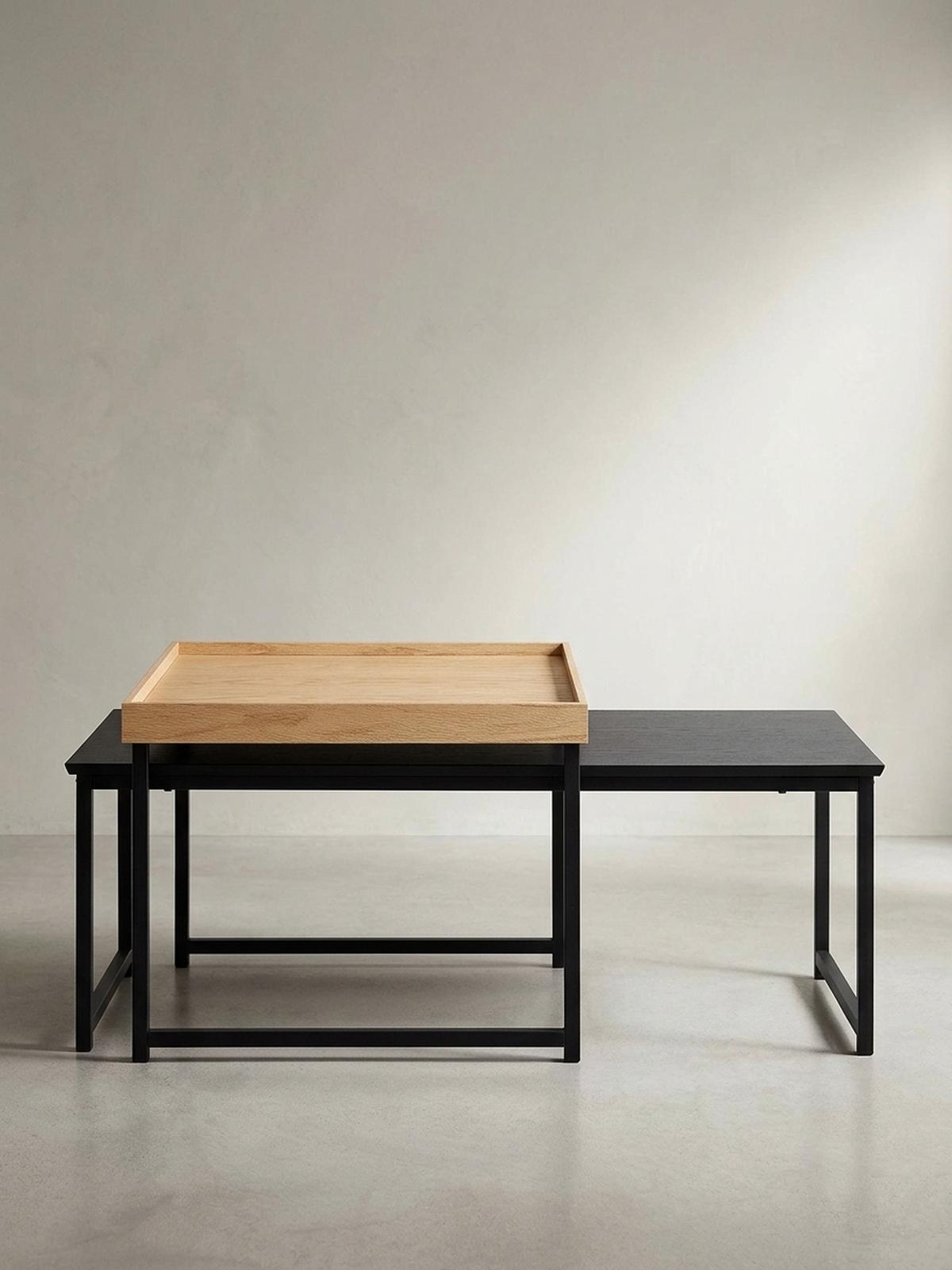 COUCHTISCH 2er Set Holz Metall Ineinanderschiebbar SILVANUS, Schwarz 110x60x45 cm - Schwarz, Holz/Metall (60/110/45cm) - KADIMA DESIGN