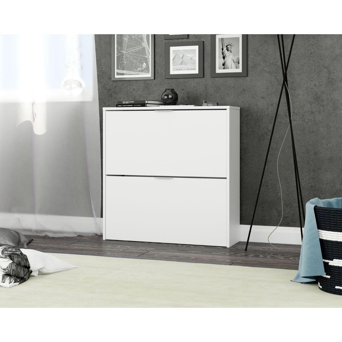 SCHUHSCHRANK 2 Klappen Zapateros - L75 cm - Weiß, Holzwerkstoff (22/76/75cm) - Calicosy