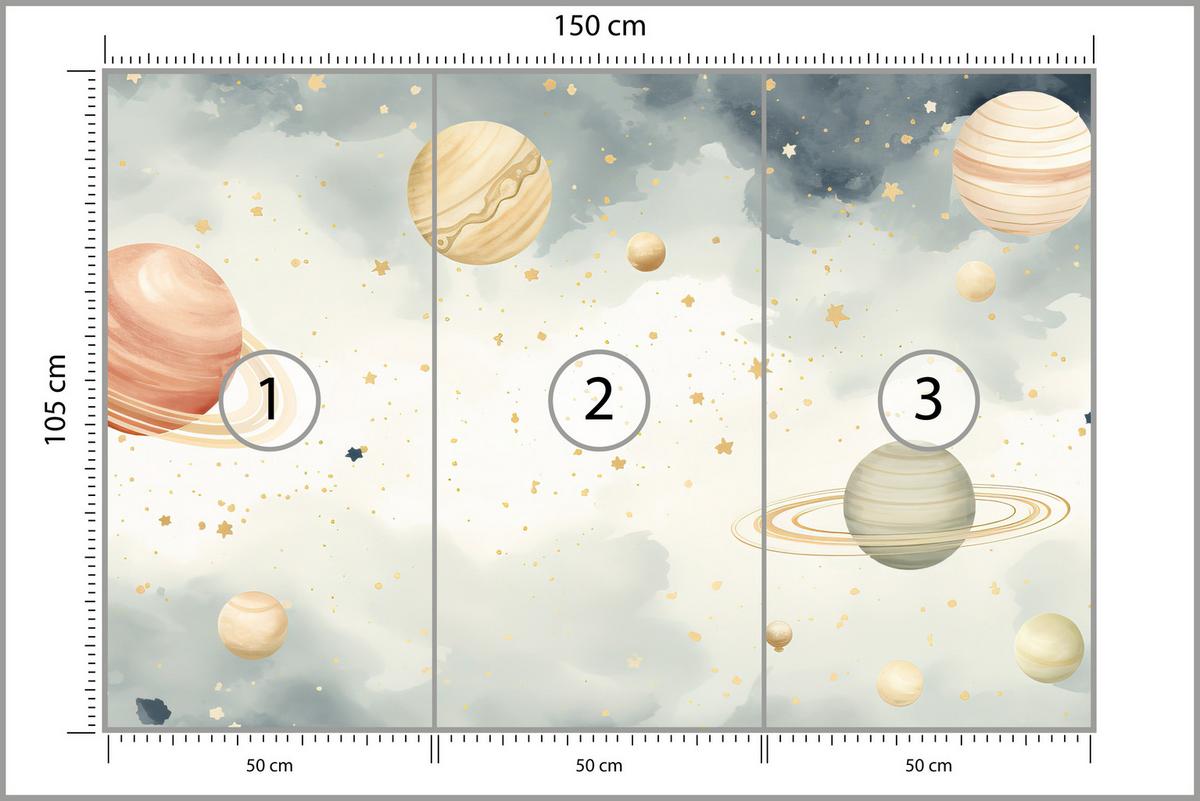 FOTOTAPETE für Kinderzimmer Pastell Planeten Saturn Uran Sterne 150x105 - Blau/Ecru, Papier (150/105cm) - Muralo