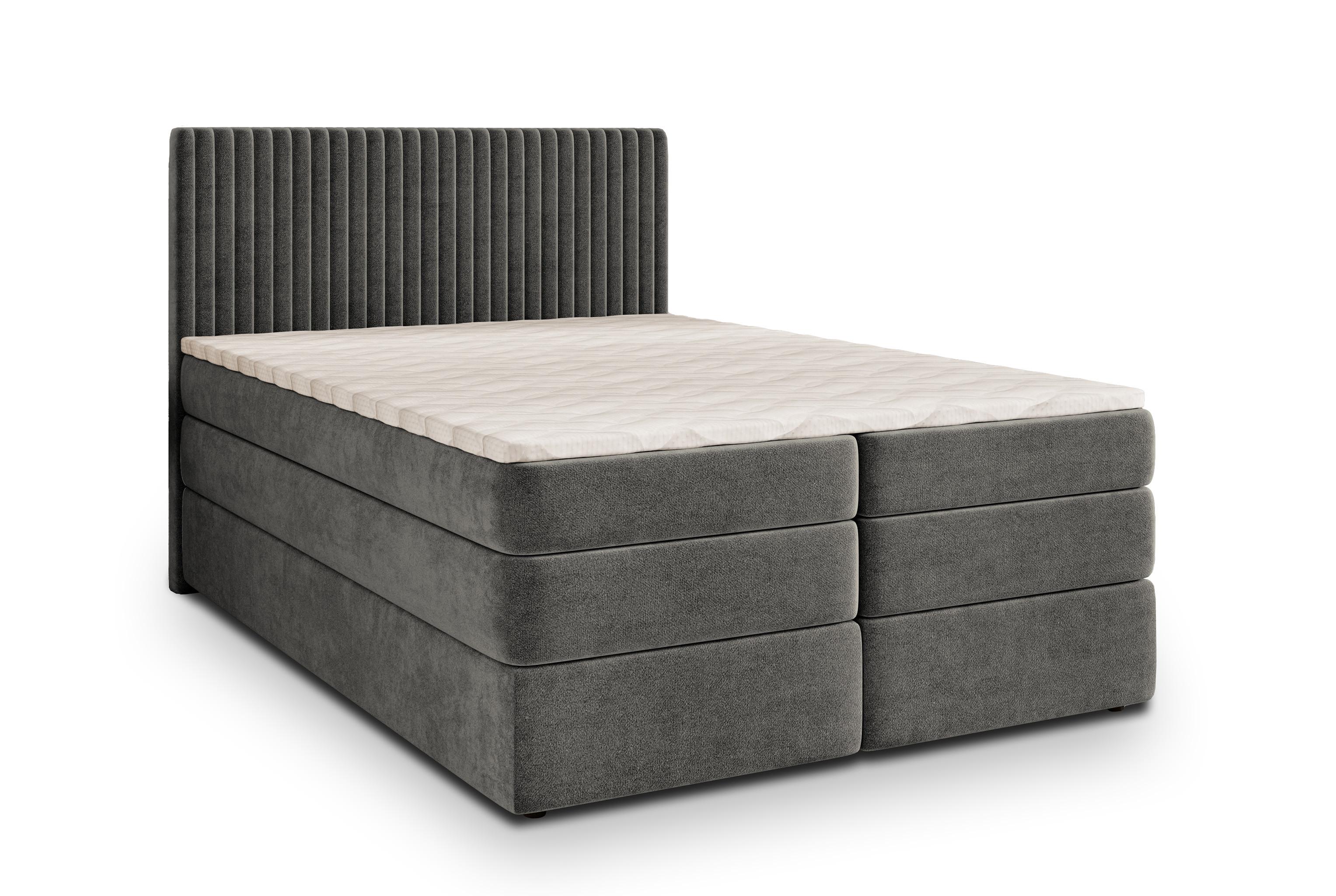BOXSPRINGBETT FELBIO 180x200 cm mit Matratze und Topper - Grau - Grau, Holz (180/200cm) - MASSENO