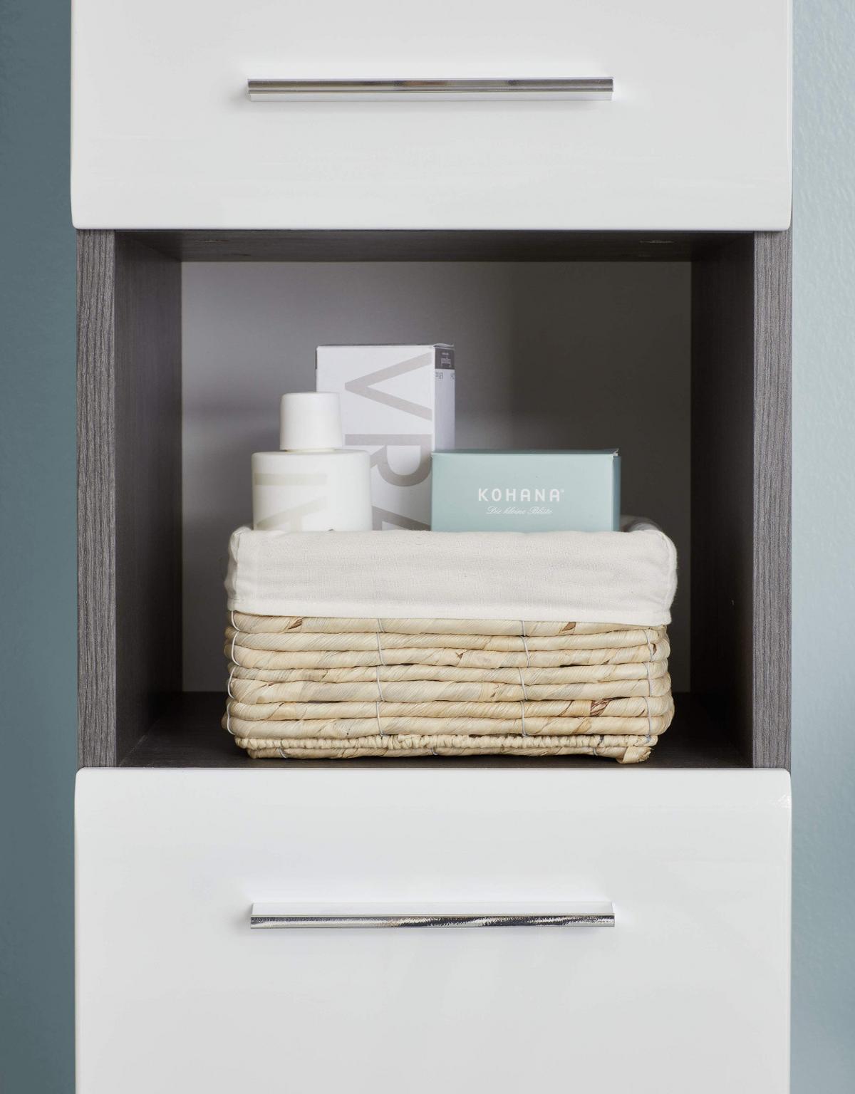 HOCHSCHRANK weiß Hochglanz, grau Rauchsilber 30 cm, Badschrank wechselbarer Türanschlag - Weiß Hochglanz/Silberfarben, Holzwerkstoff/Kunststoff (30/182/31cm) - Top.Furn