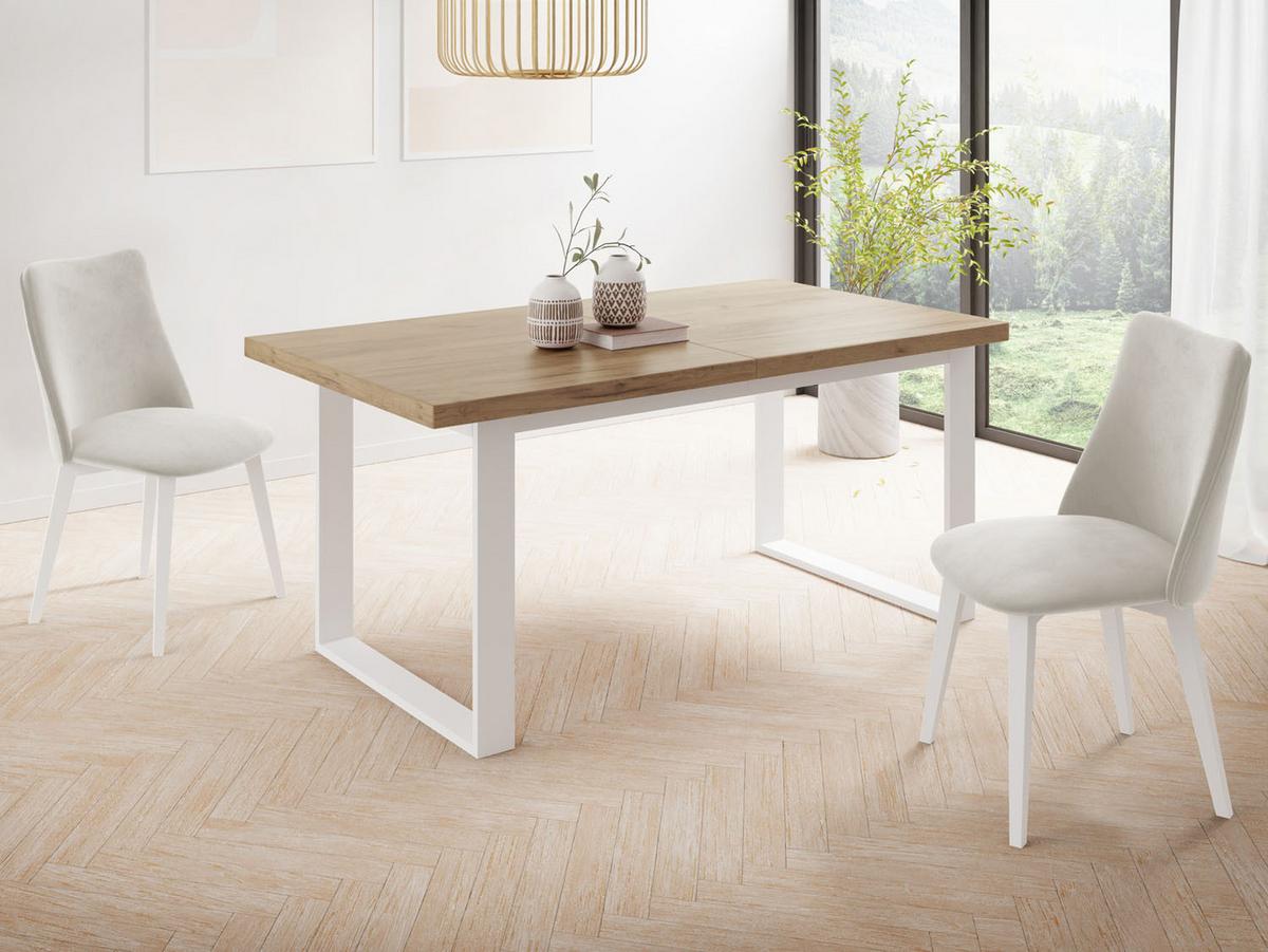 ESSTISCH Sana rechteckig ausziehbar, Wotan Eiche 140/200/80/75 cm - Eiche Wotan/Weiß, Holzwerkstoff/Metall (80/180/75cm) - WFL GROUP