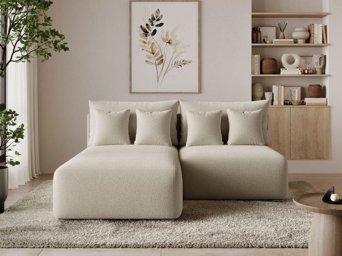 ECKSOFA Ronni Bouclé-Stoff Beige Links - Beige, Holz/Textil (206/190cm) - Graingold