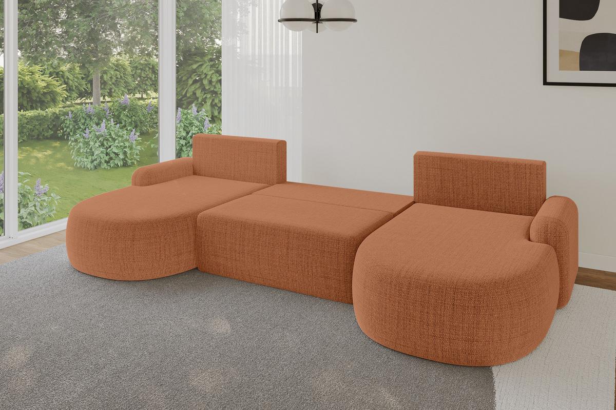 WOHNLANDSCHAFT mit Schlaffunktion und Bettkasten LIRA-U - 335x172x89 Apricot - Dunkelorange, Holzwerkstoff/Textil (335/89/172cm) - ALTDECOR