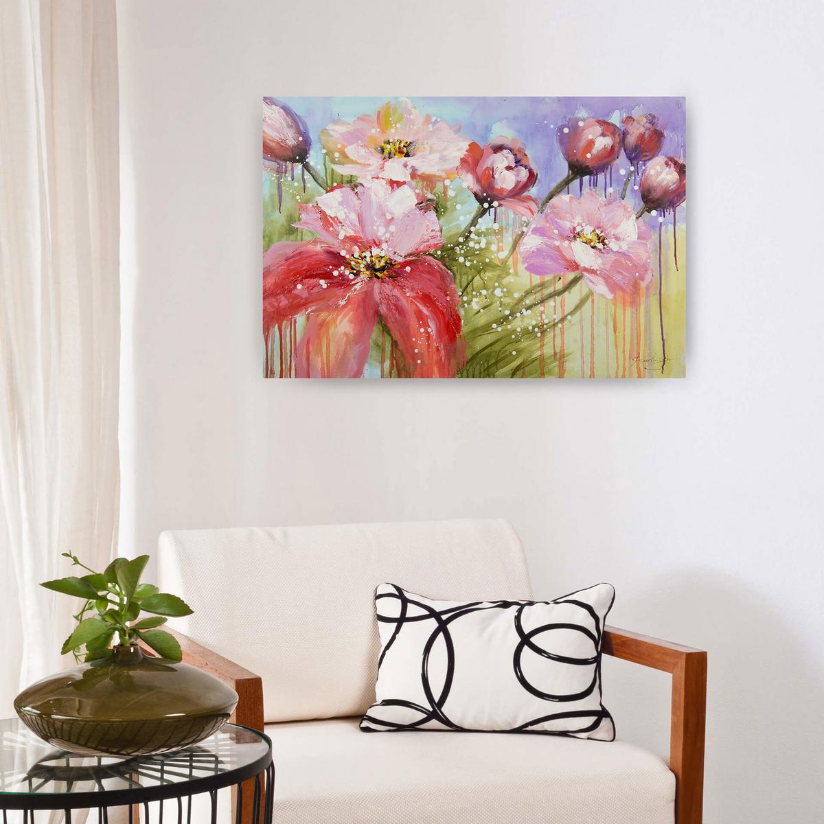 ACRYLBILD HANDGEMALT 90/60 cm - Pink, Holz/Textil (90/60cm) - KUNSTLOFT