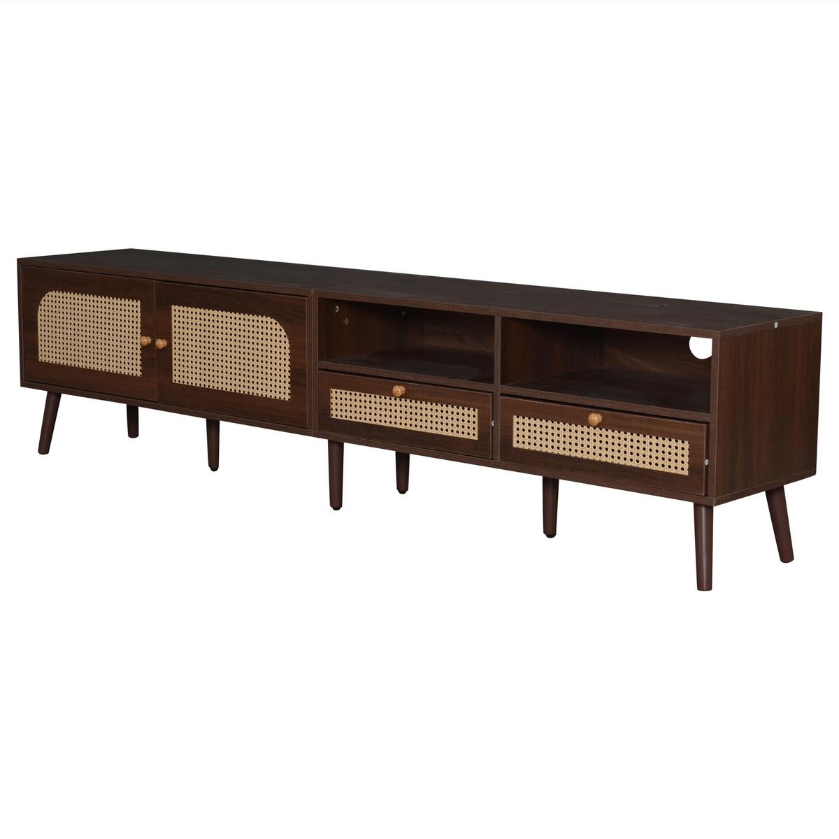 LOWBOARD Retro Rattan-Design, 200/37/49.5cm - Walnussfarben, Holzwerkstoff (200/50/37cm) - Urban Meuble