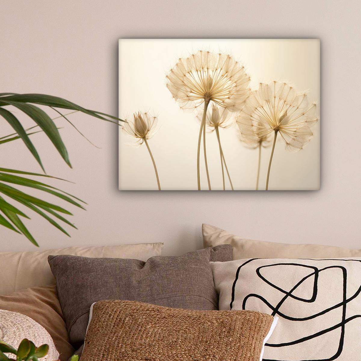 LEINWANDBILD Sonnenlicht - Löwenzahn - Botanisch - Blumen Wandbild 40x30 cm - Creme, Textil (40/30cm) - MuchoWow