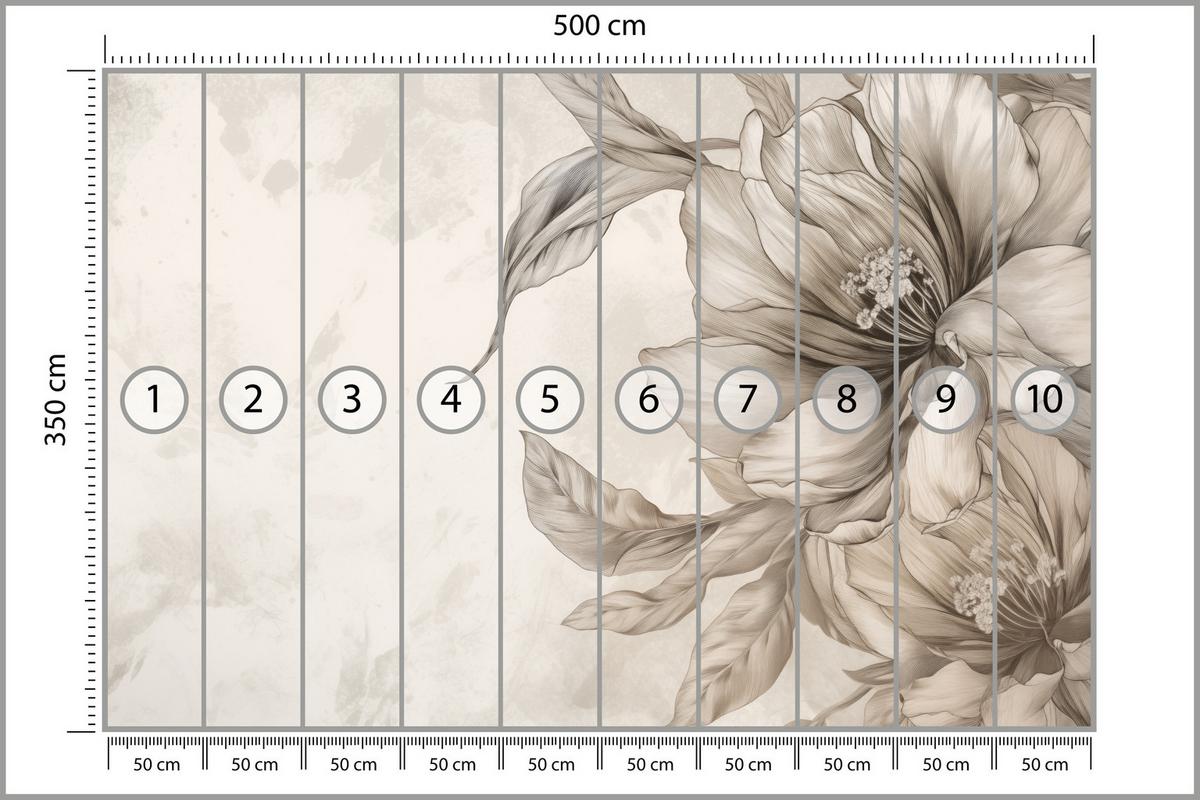 FOTOTAPETE für Schlafzimmer Zarte Beige Blumen Minimalismus Modern 500x350 - Beige, Papier (500/350cm) - Muralo