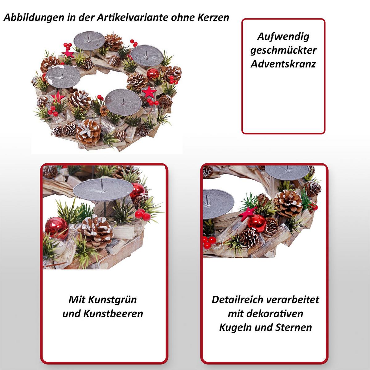 ADVENTSKRANZ HOLZ OHNE KERZEN Grau, Multicolor - Multicolor/Grau, Holz (12cm) - MCW