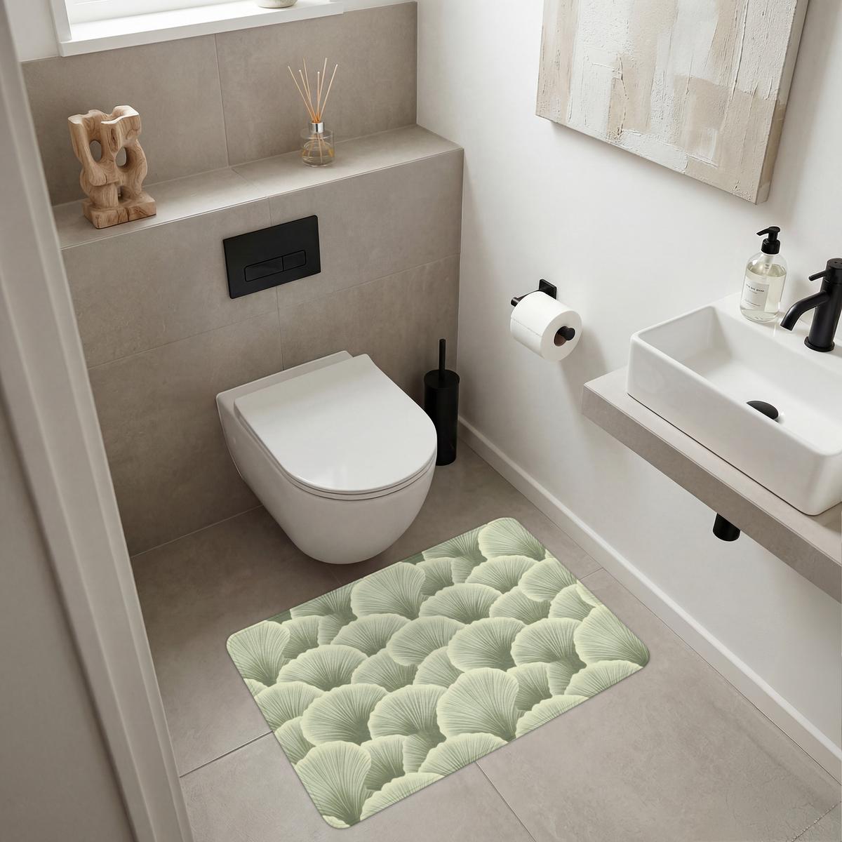 BADEMATTE Fächer - Blatt - Grün 90x60 cm - Pastellgrün, Textil (90/60cm) - OnlyWow