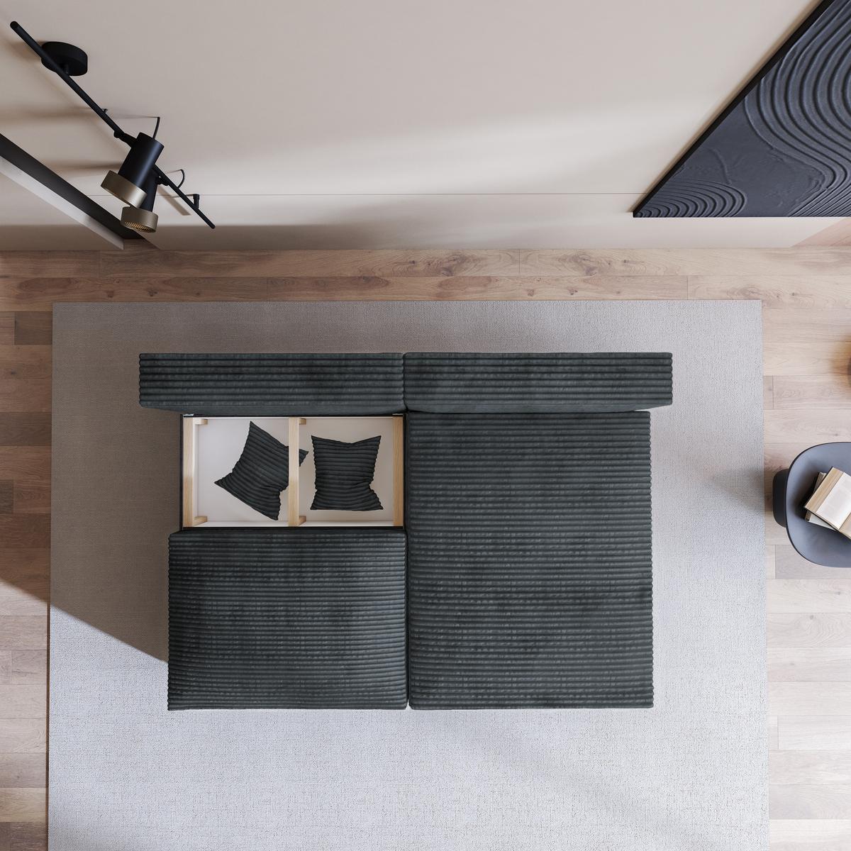 ECKSOFA FIORO Grau Kordstoff mit Schlaffunktion - Grau, Holz (204/148cm) - MASSENO