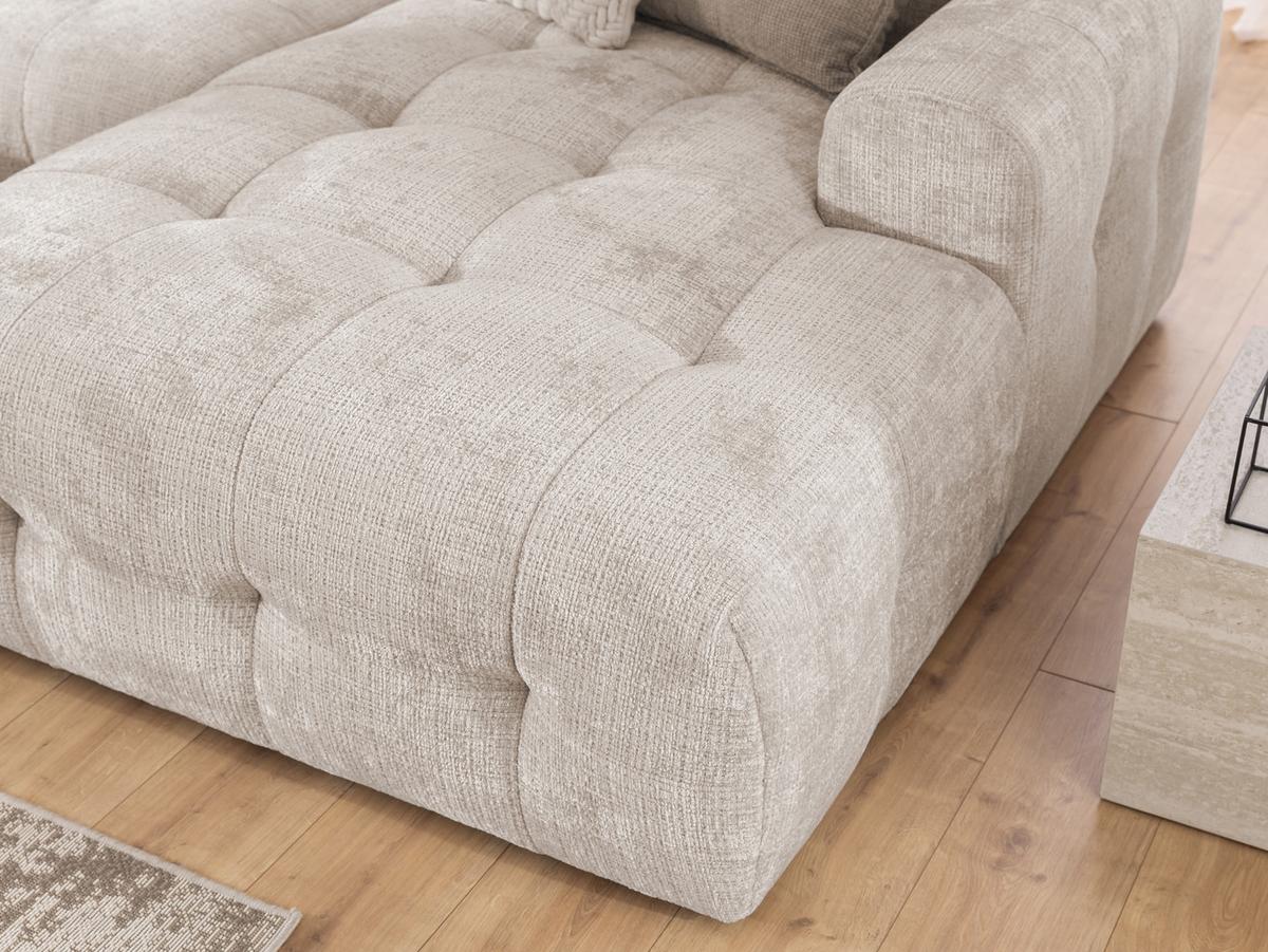 WOHNLANDSCHAFT in U-Form mit raffinierten Steppungen, 6-Sitzer, Wellenunterfederung, B323/T161/H79 cm, Chenille-Bezug in Beige / 21047 - Beige/Schwarz, Kunststoff/Textil (323/79/161cm) - luma-home
