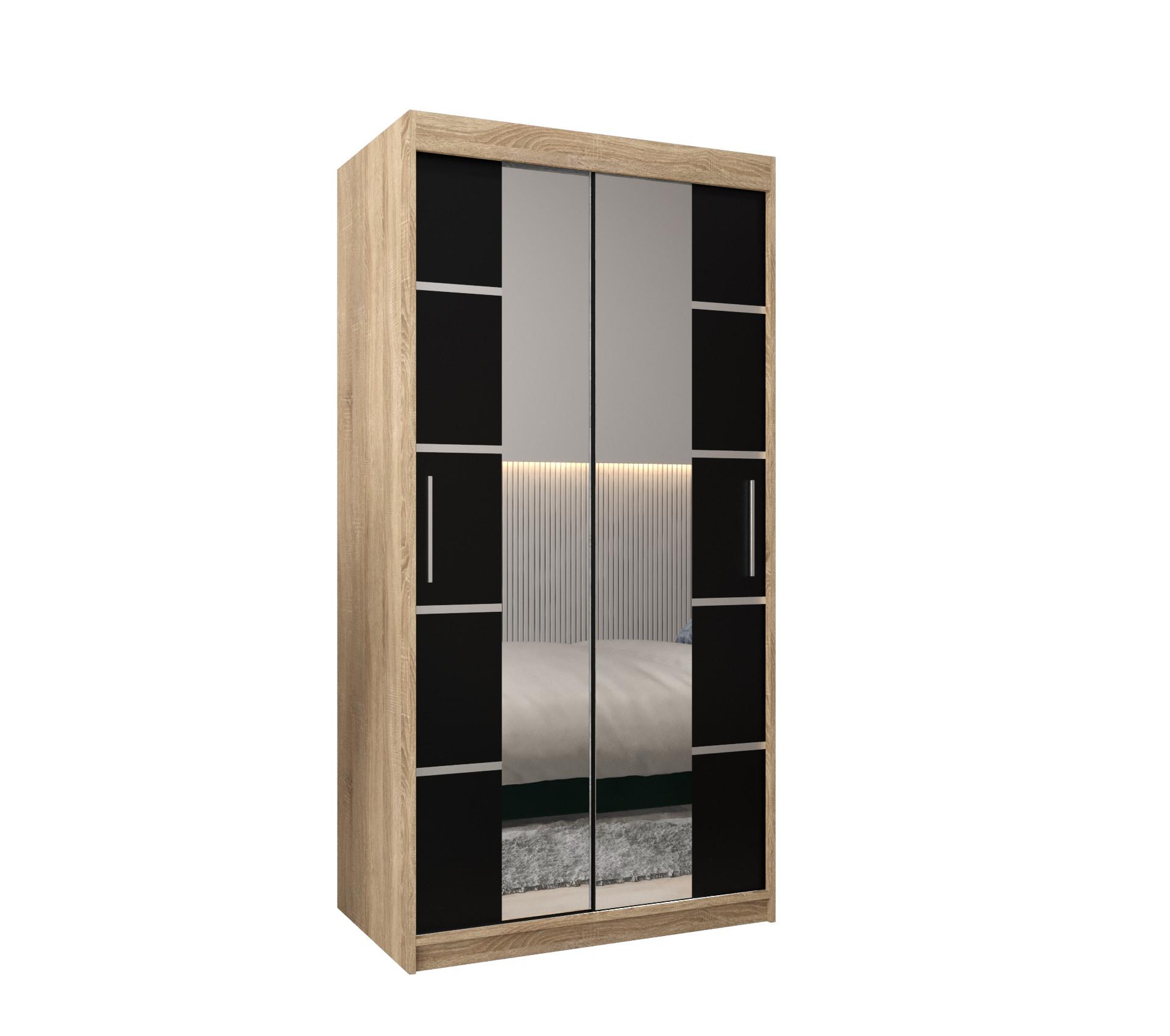 SCHWEBETÜRENSCHRANK 200/100/62 2-türig - Silberfarben/Schwarz, Holz/Kunststoff (100/200/62cm) - MÖBEL KRYSPOL