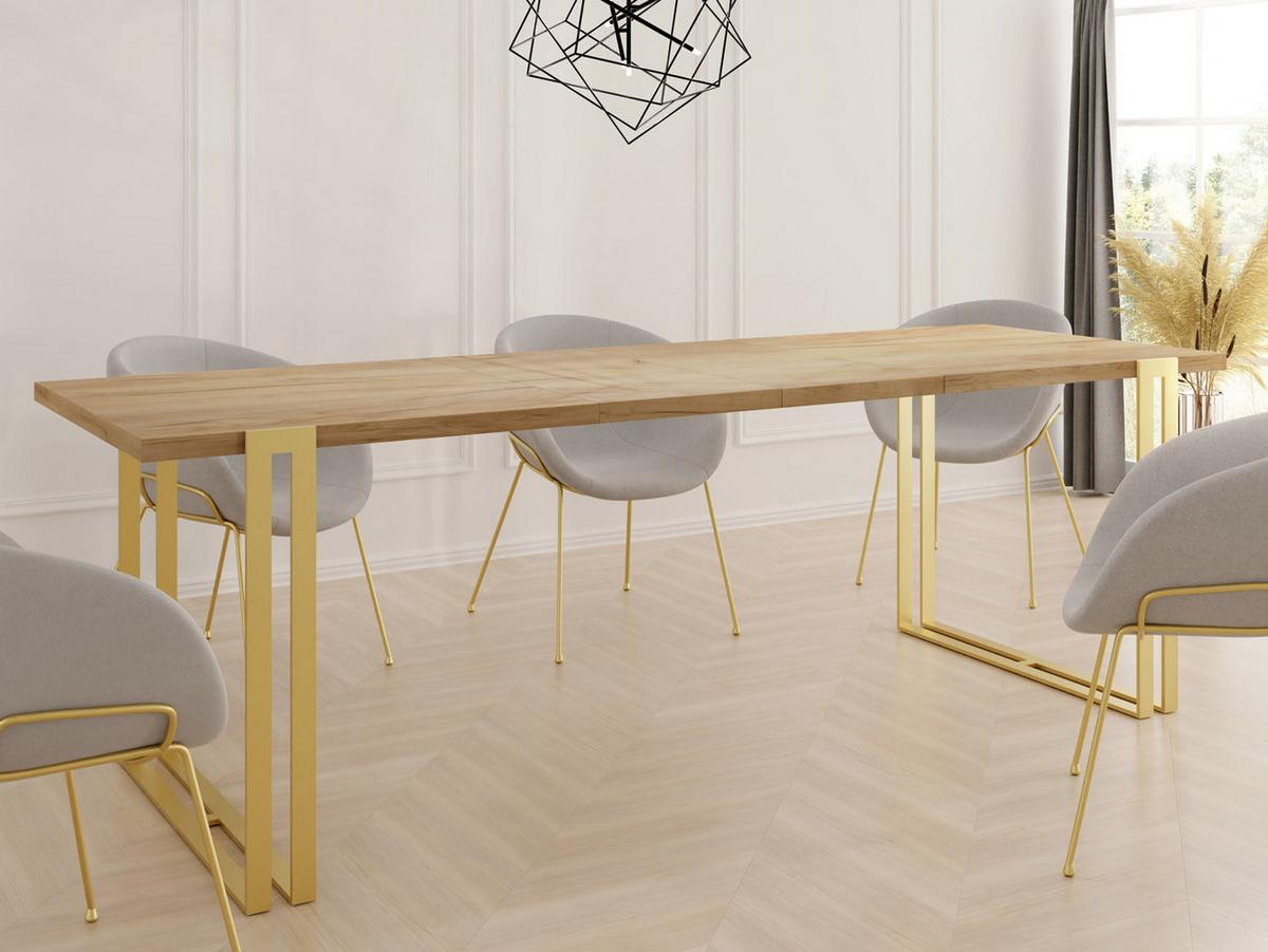 ESSTISCH Stella rechteckig ausziehbar, Craft Eiche 120-220/80/76 cm - Eiche Wotan/Goldfarben, Holzwerkstoff/Metall (80/220/76cm) - WFL GROUP