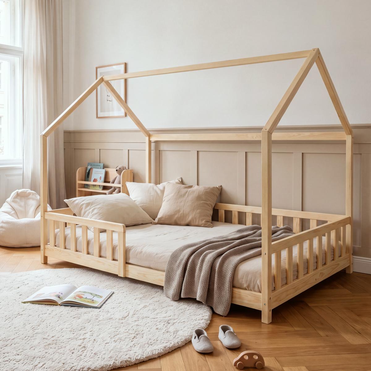 HAUSBETT Hesel - Naturfarben, Holz (120/200cm) - [en.casa]